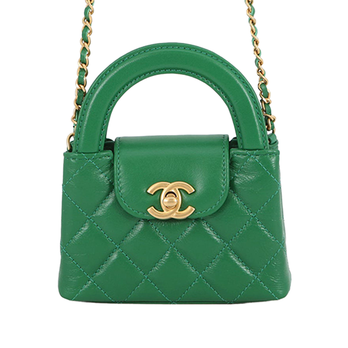 Chanel Nano Aged Calfskin Kelly Shopper Bag Green