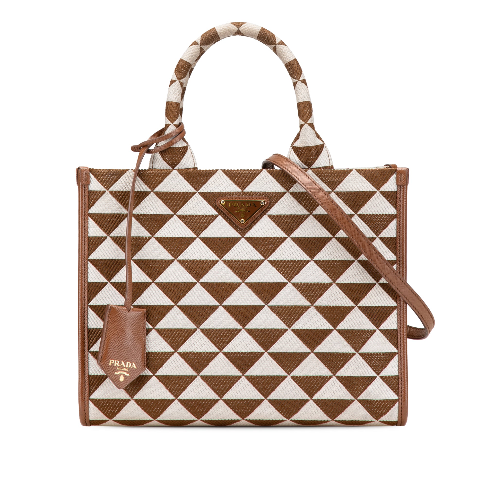 Prada Small Canvas Symbole Triangolo Satchel In Brown