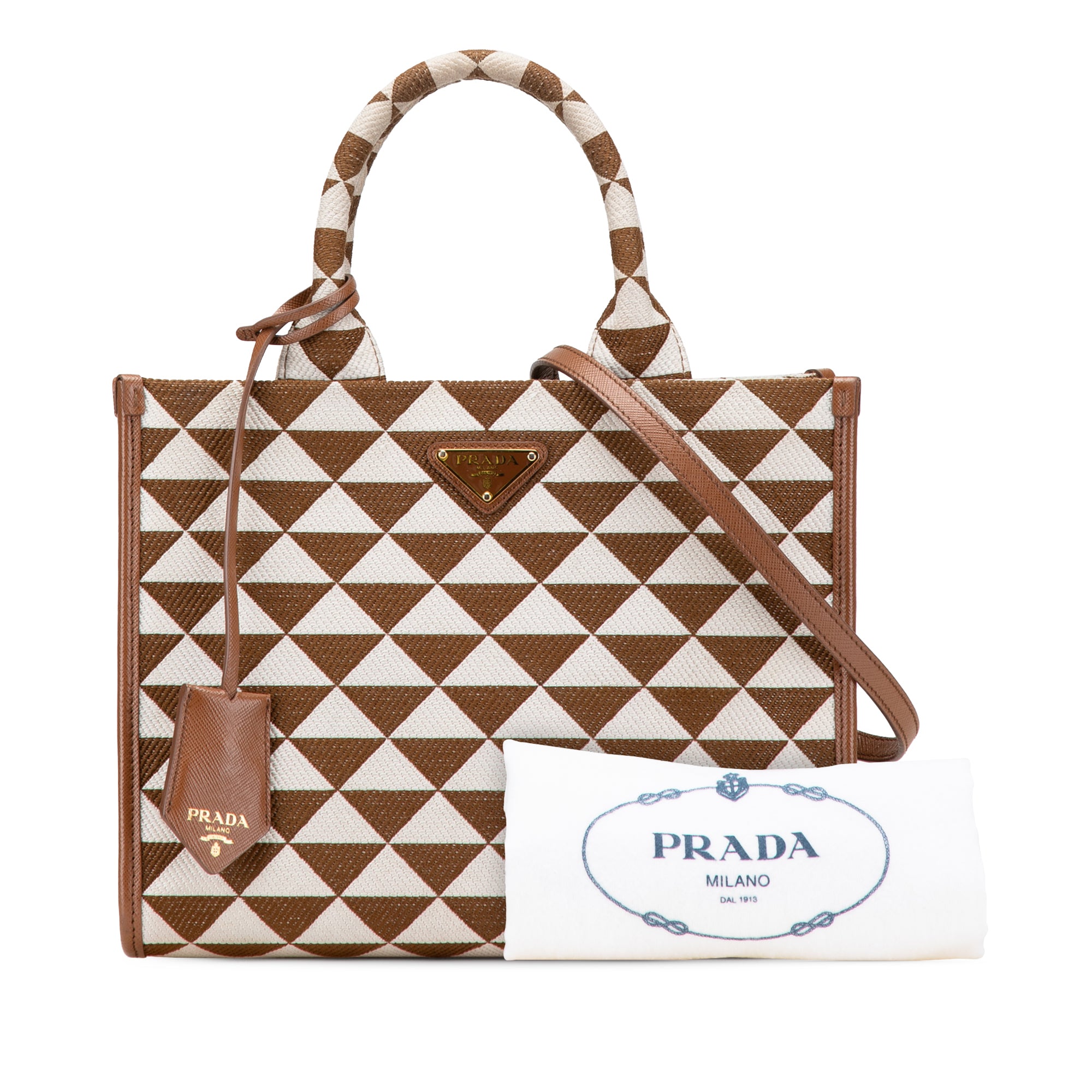 Prada Small Canvas Symbole Triangolo Satchel In Brown