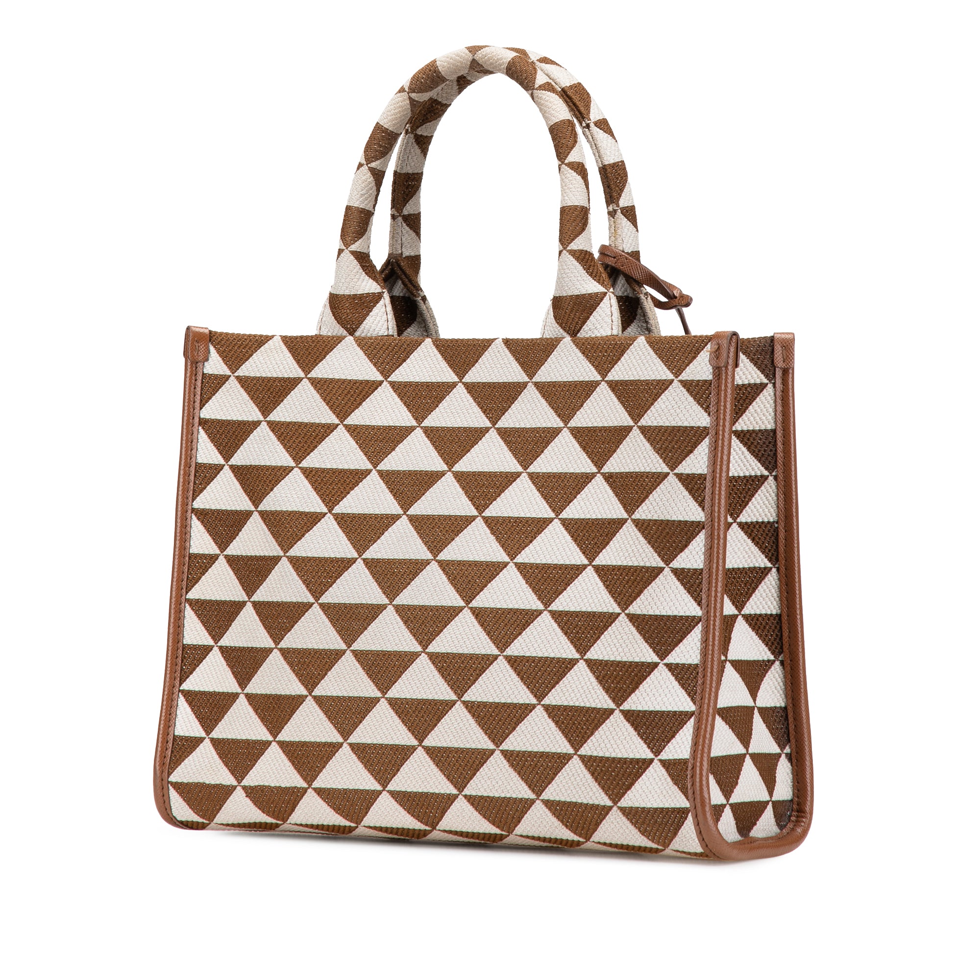 Prada Small Canvas Symbole Triangolo Satchel In Brown