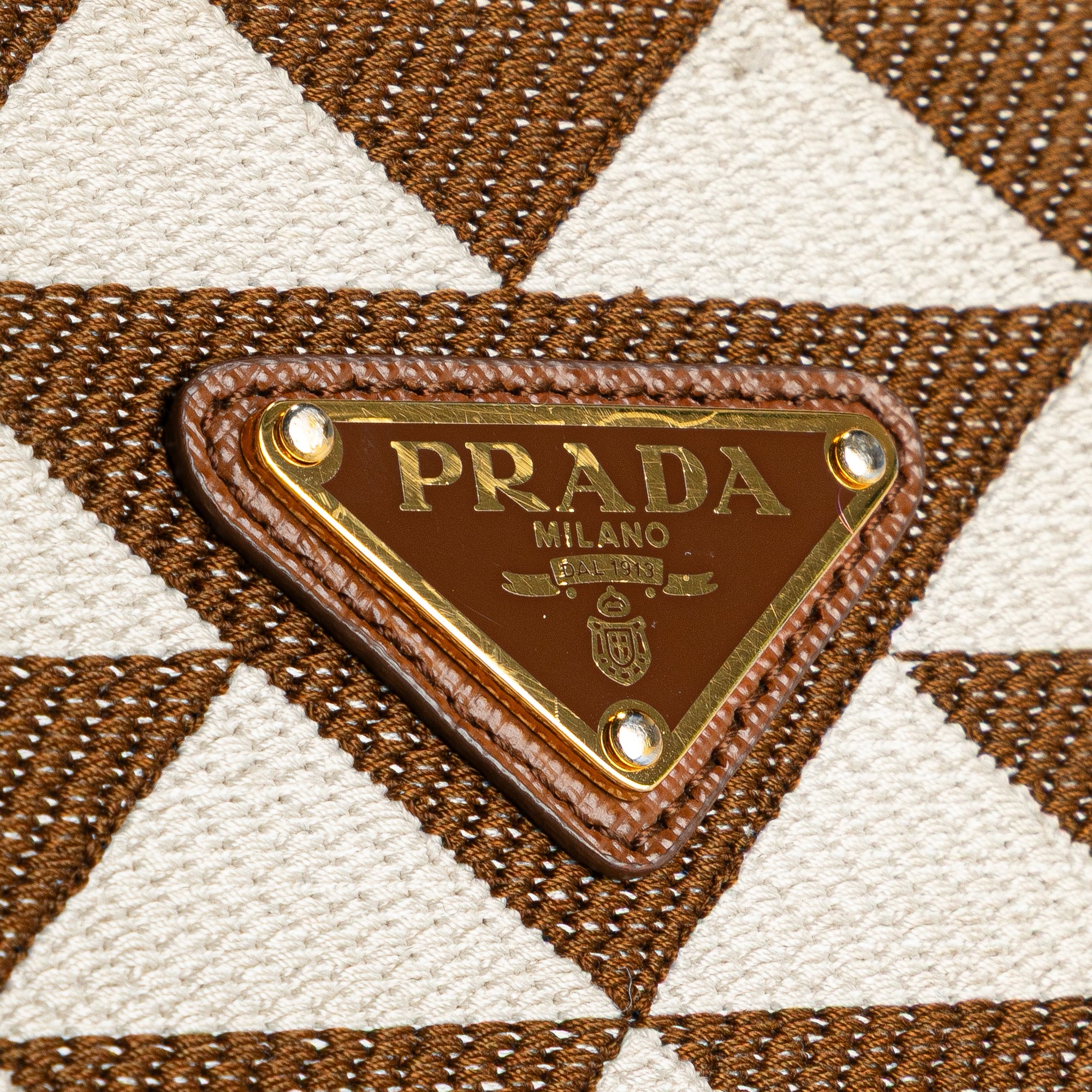 Prada Small Canvas Symbole Triangolo Satchel In Brown