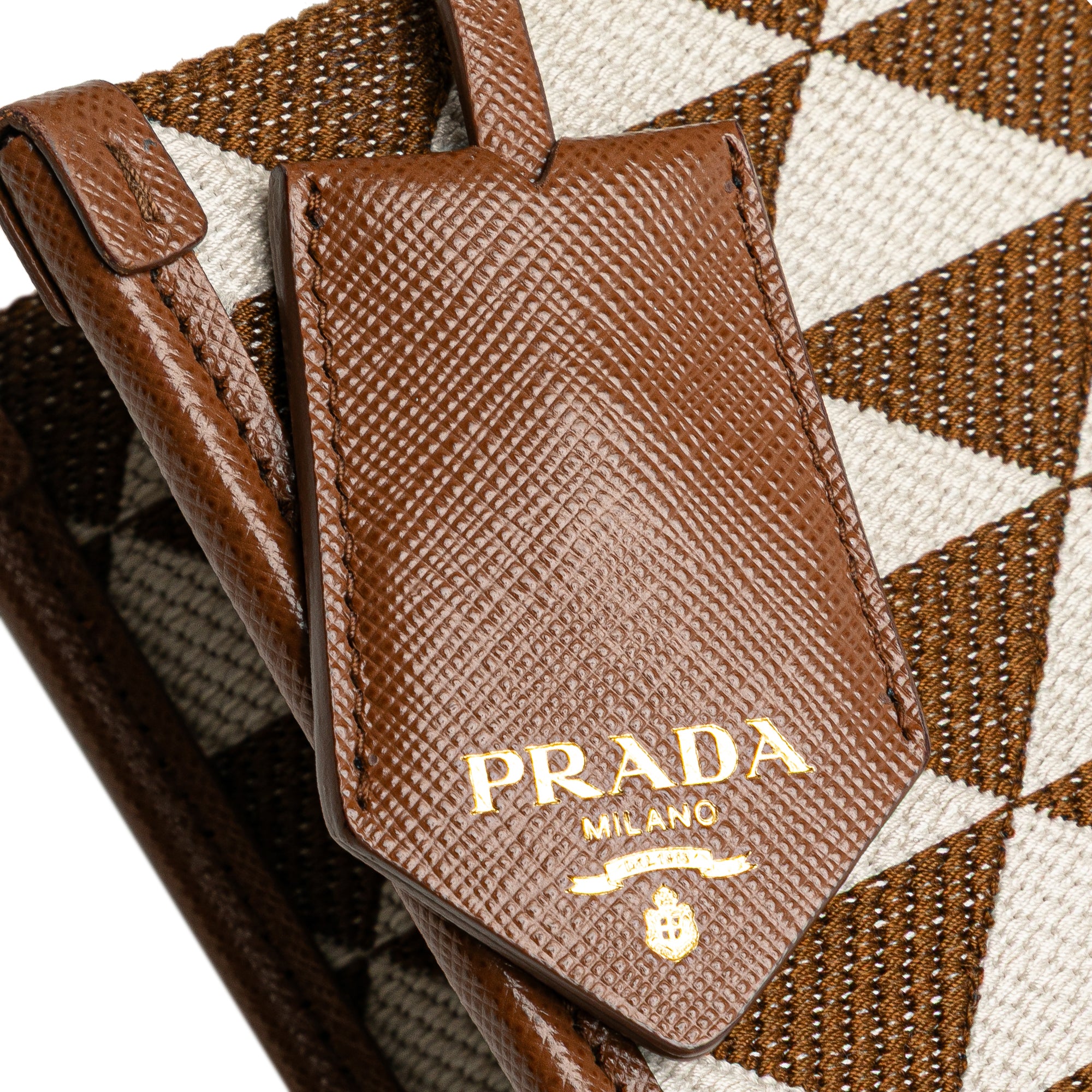 Prada Small Canvas Symbole Triangolo Satchel In Brown