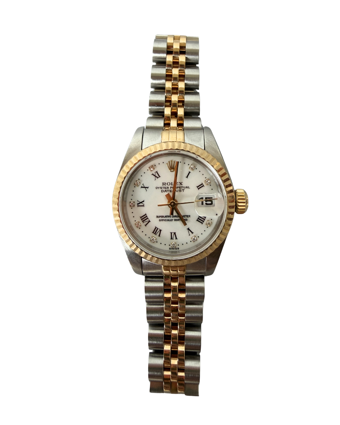 ROLEX LADY DATEJUST 26MM IN STEEL AND GOLD WITH WHITE DIAL AND DIAMONDS