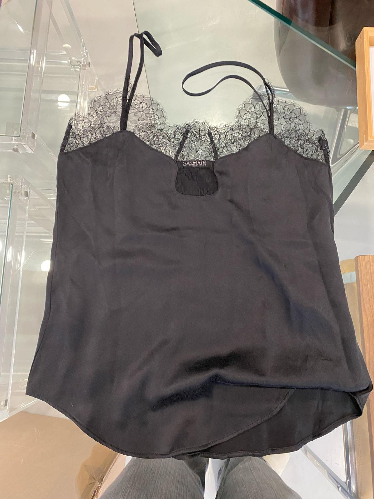 Balmain Silk Top with Lace Detail - Size M