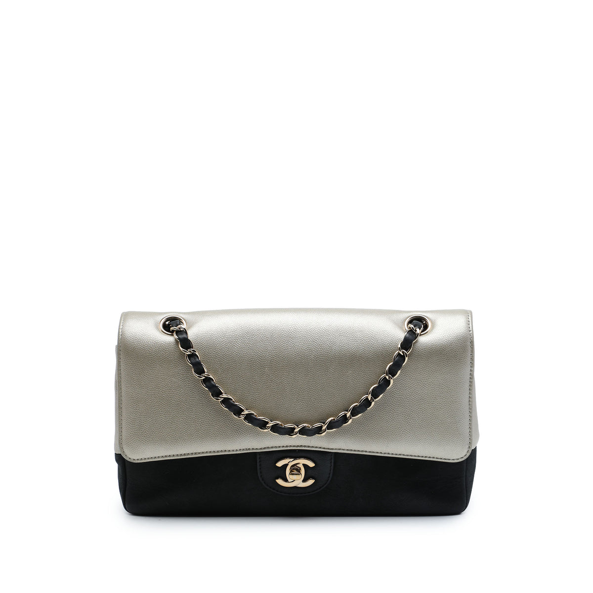 Chanel Medium Classic Bicolor Caviar and Iridescent Calfskin Double Flap in Black