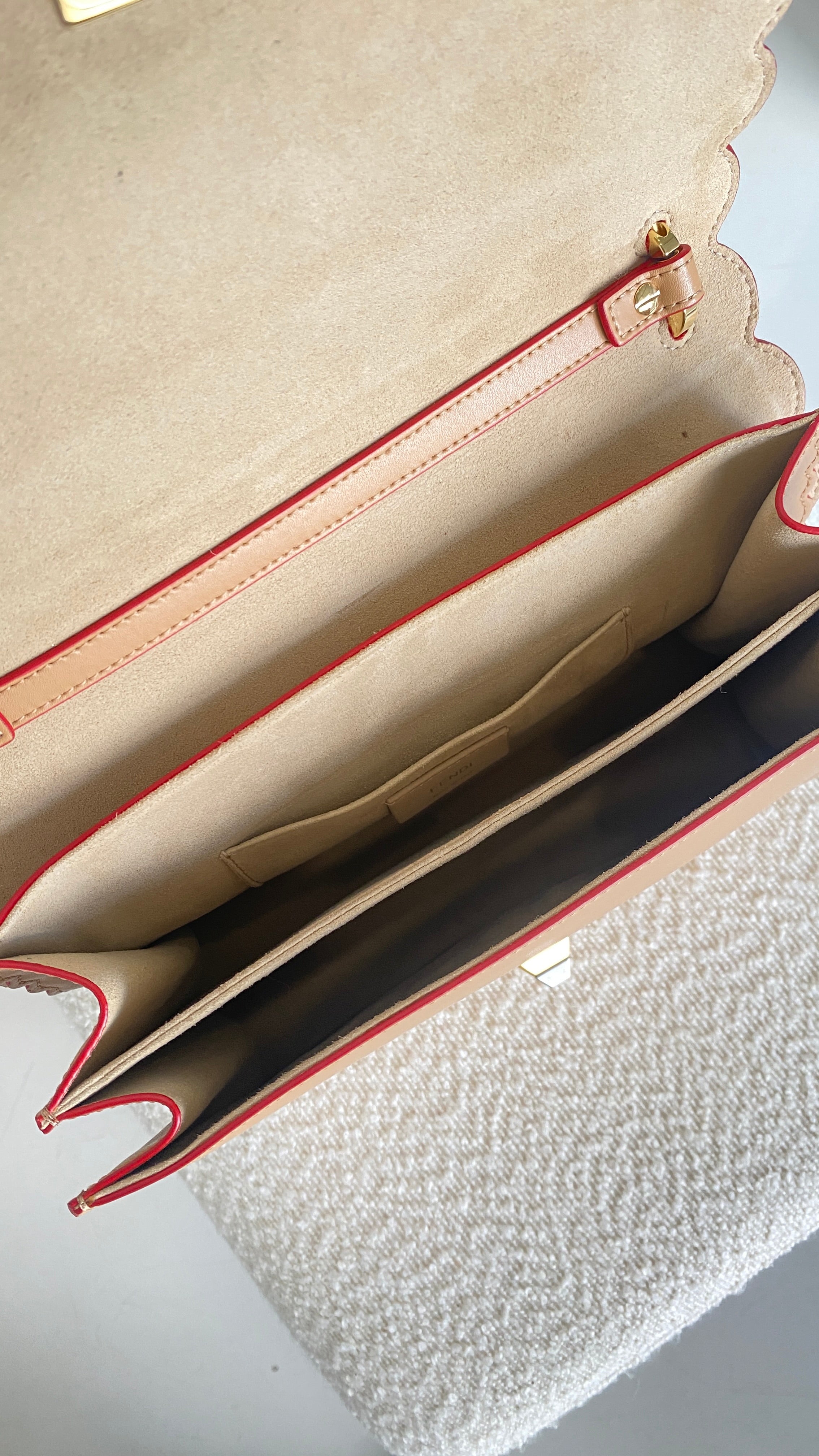 Fendi Kan I Leather Handbag In Beige