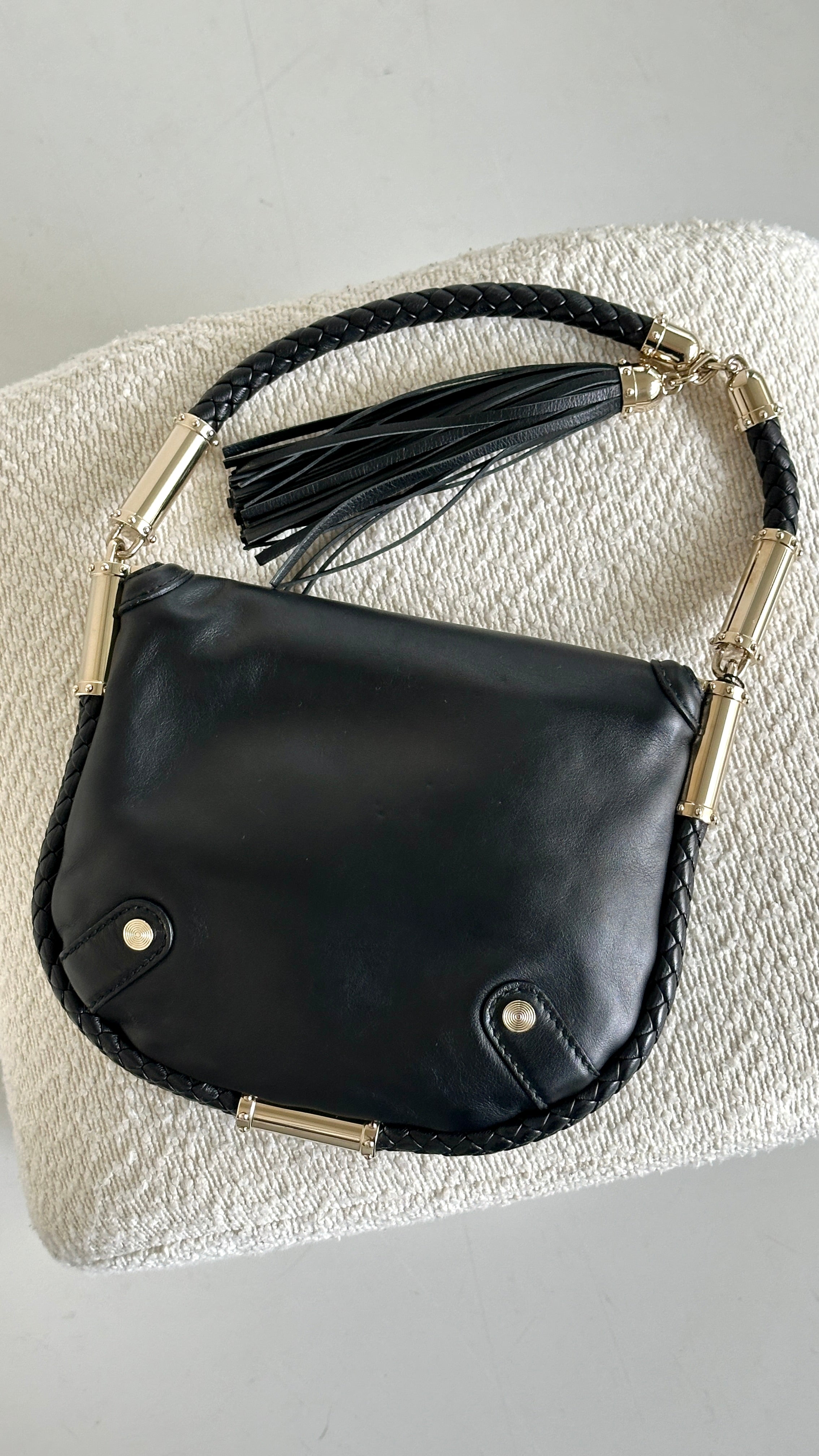 GUCCI BRITT TASSEL HANDBAG IN BLACK
