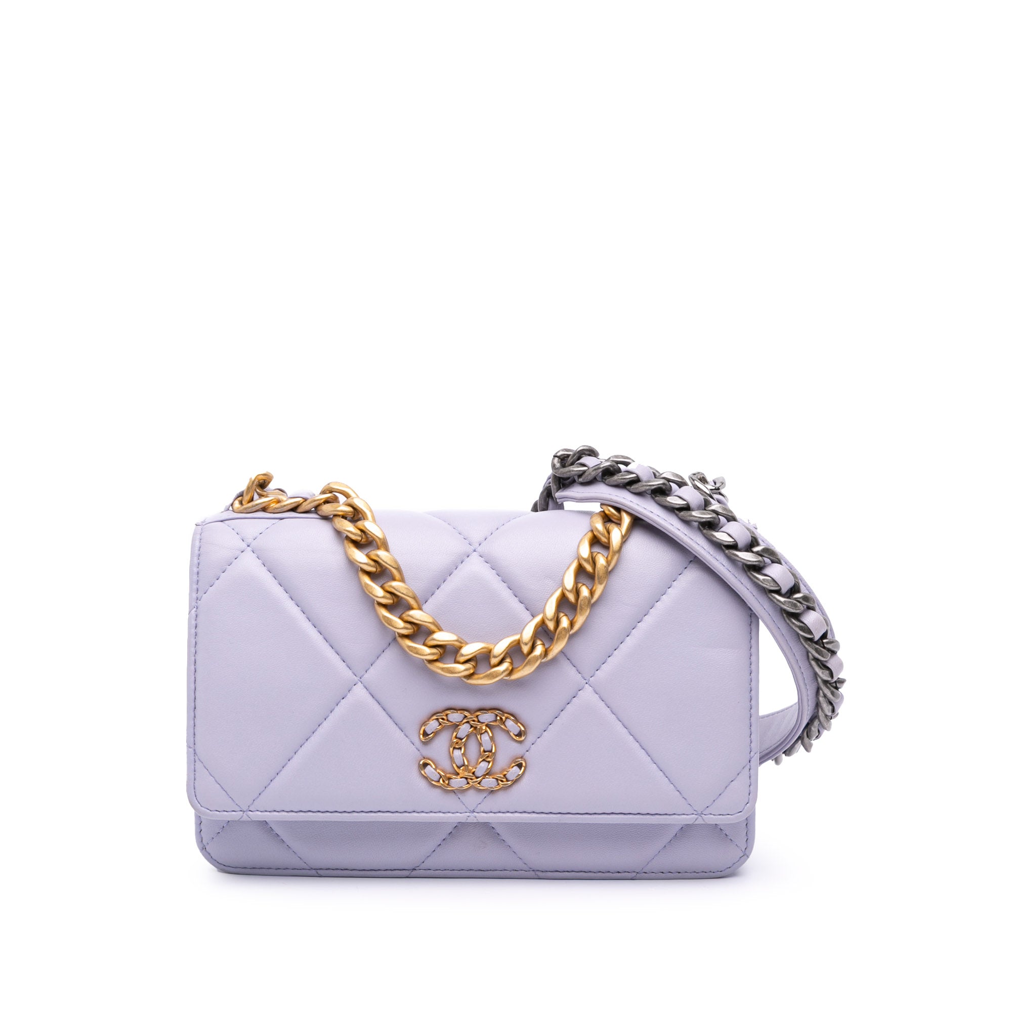 Chanel Quilted Lambskin 19 Wallet on Chain In Purple