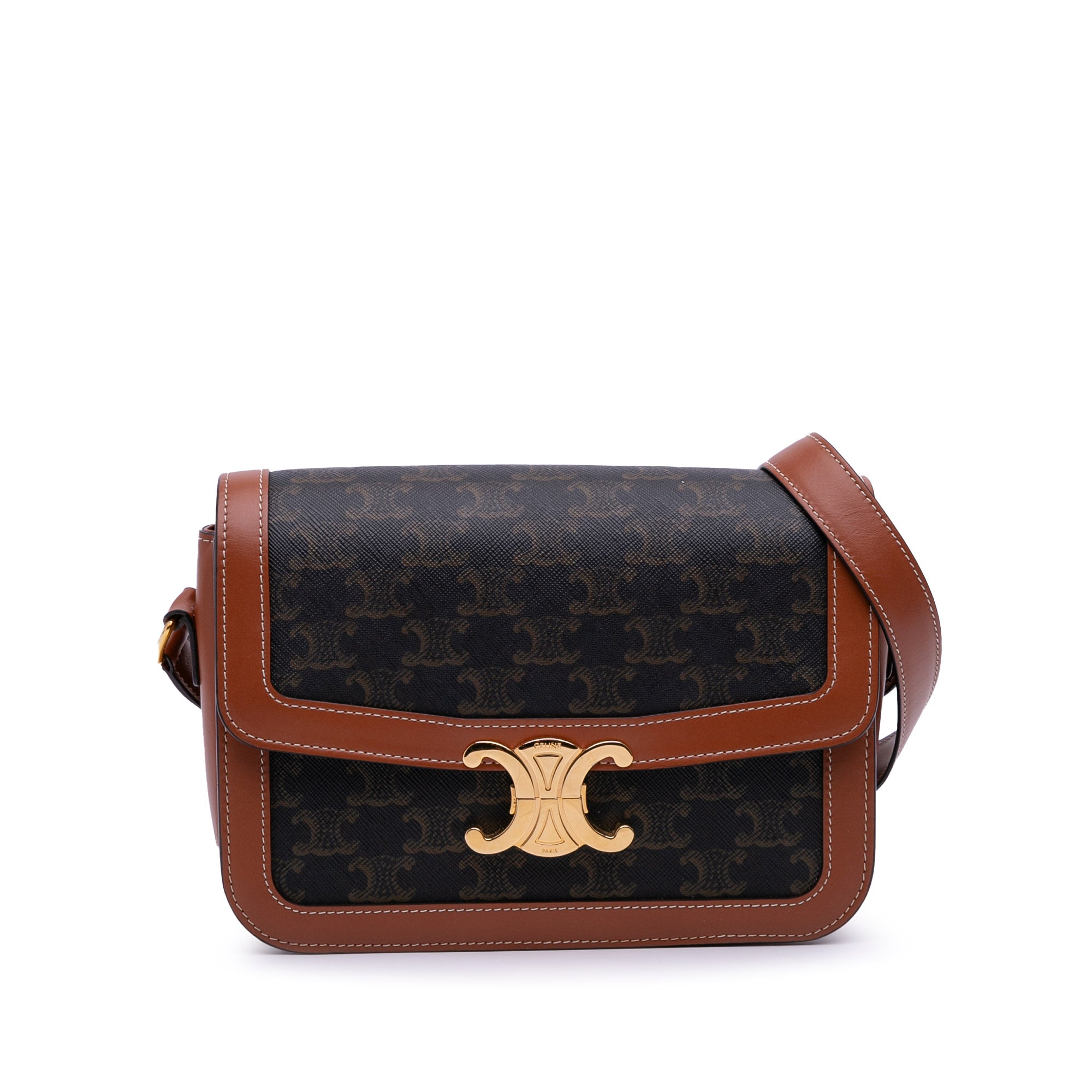 Celine Classique Triomphe Coated Canvas and Calfskin Triomphe Crossbody