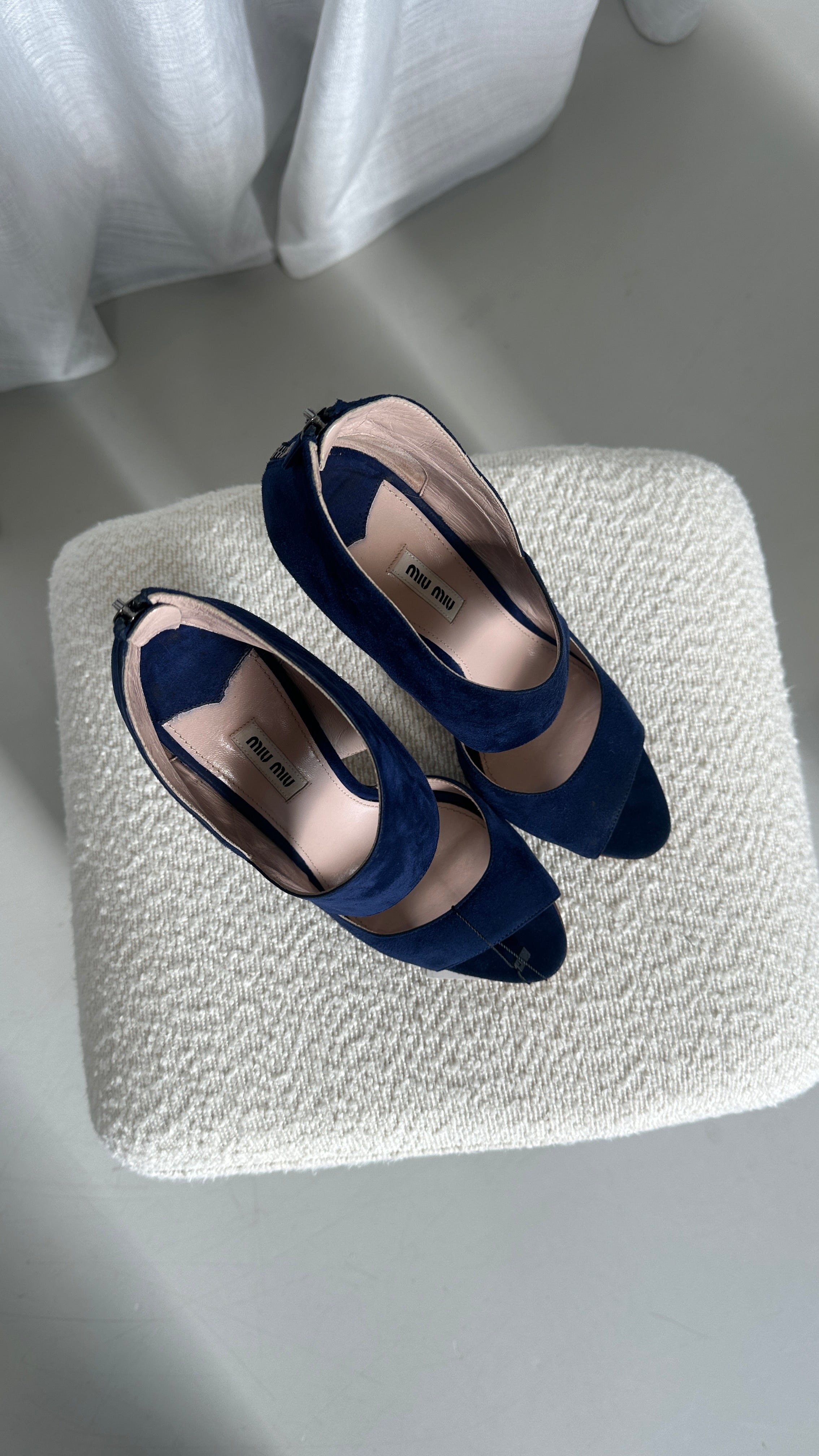 Miu Miu Suede Cut-out Heels In Blue - Size 40
