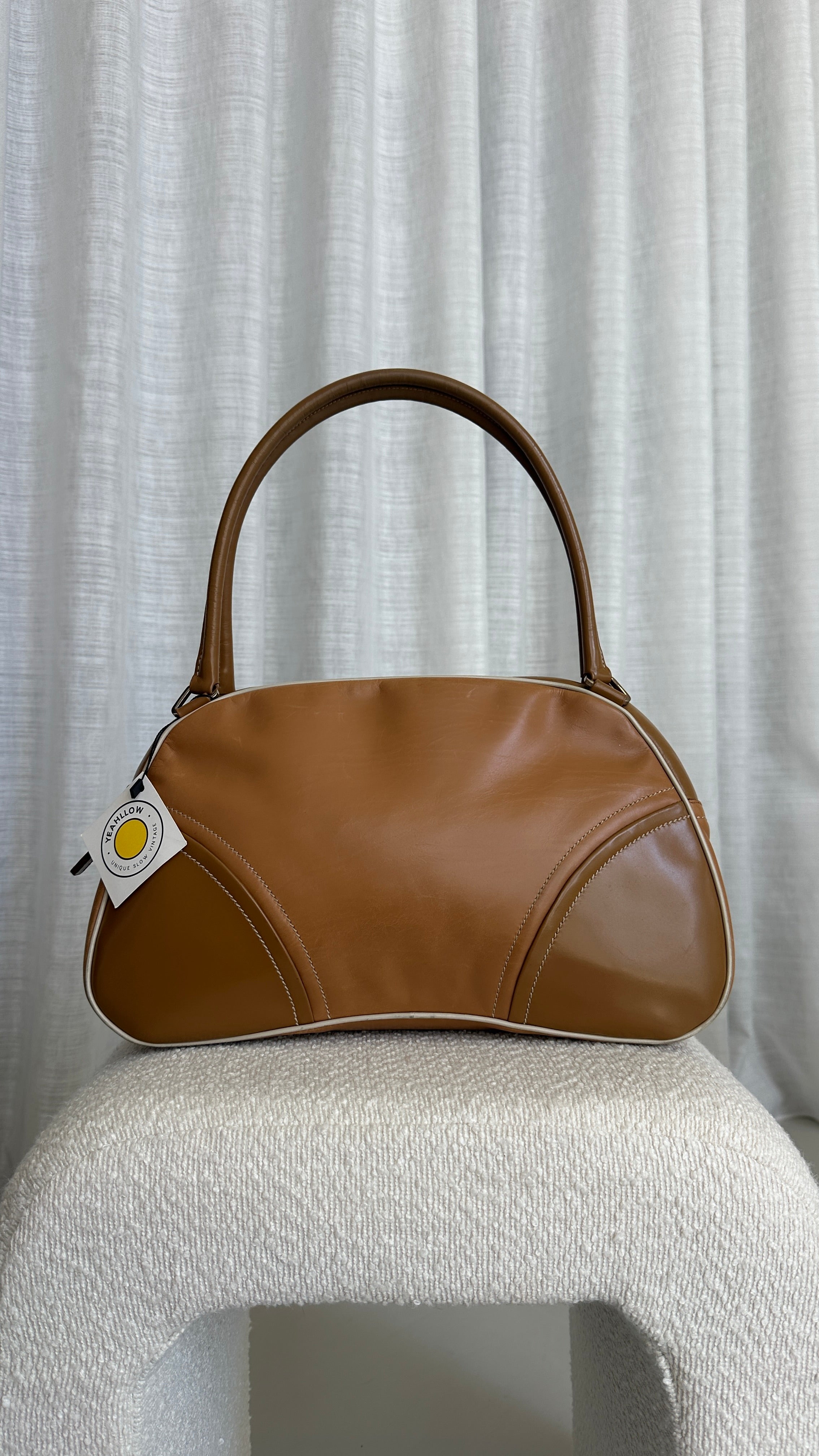 Prada Vintage Leather Shoulder Bag In Camel