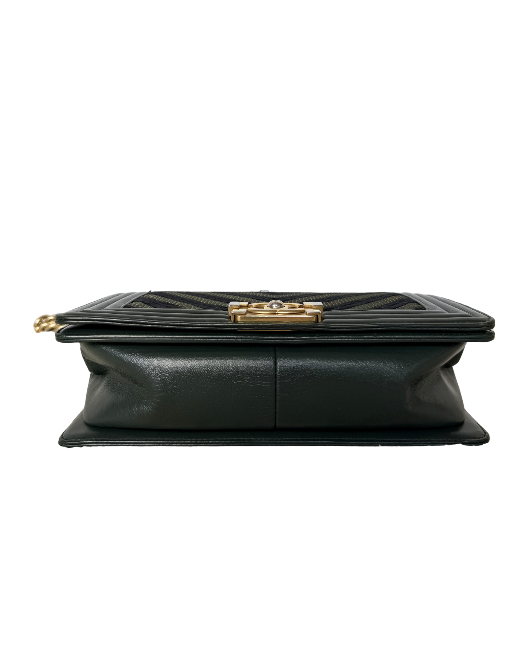 CHANEL 2016 CHEVRON KHAKI MONOCHROME LE BOY MEDIUM IN GREEN