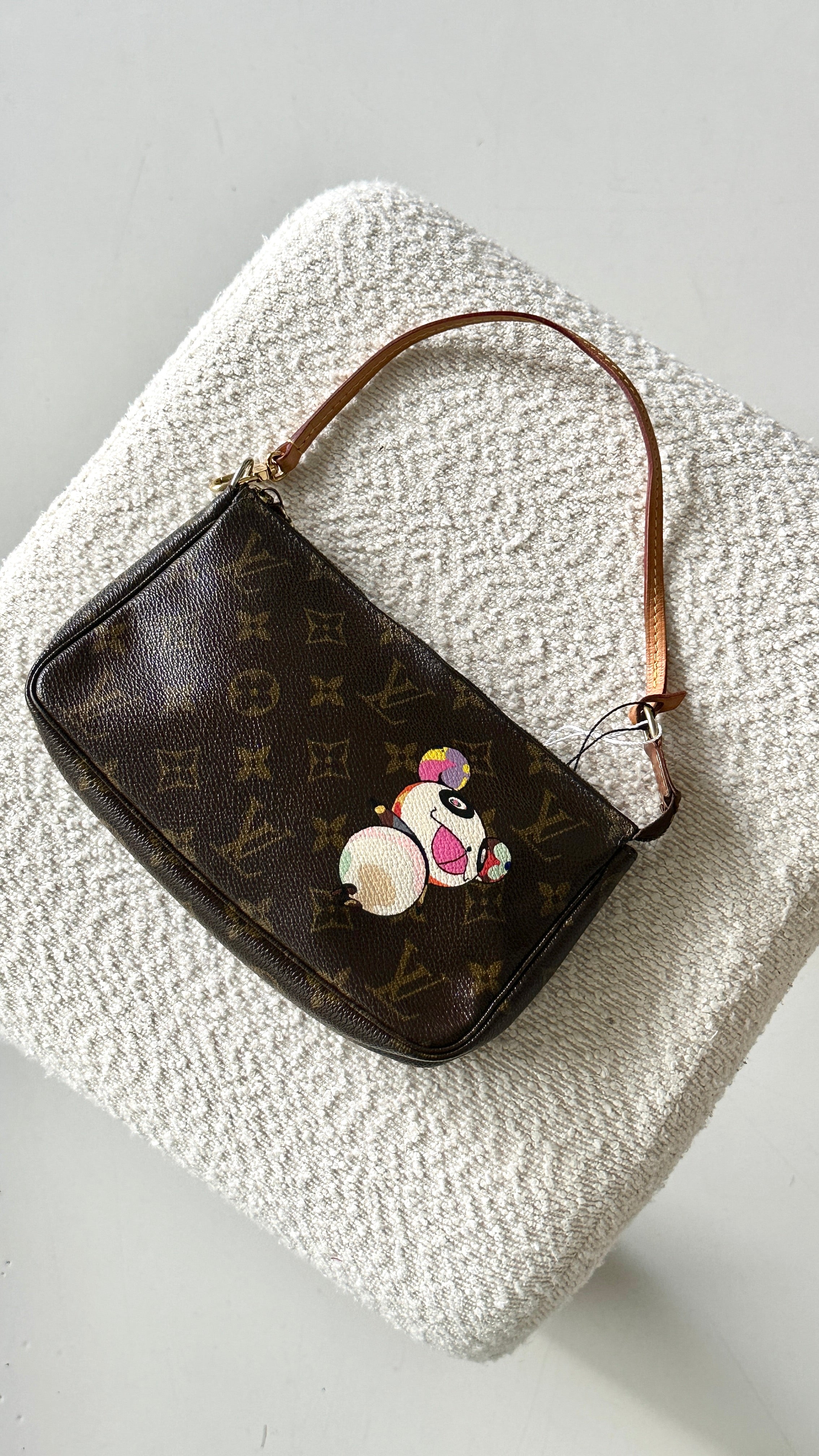 LOUIS VUITTON POCHETTE ACCESSORIES LIMITED EDITION MONOGRAM MURAKAMI PANDA CLUTCH BAG IN BROWN