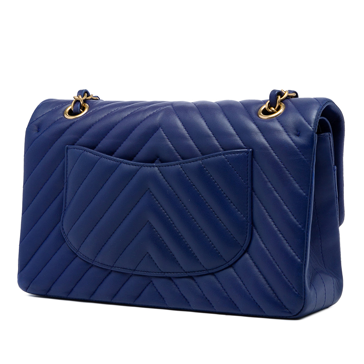 Chanel Medium Classic Chevron Lambskin Double Flap Blue