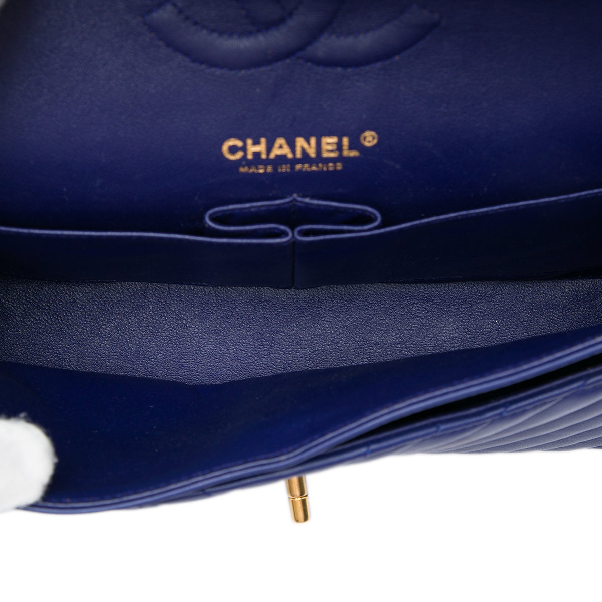 Chanel Medium Classic Chevron Lambskin Double Flap Blue