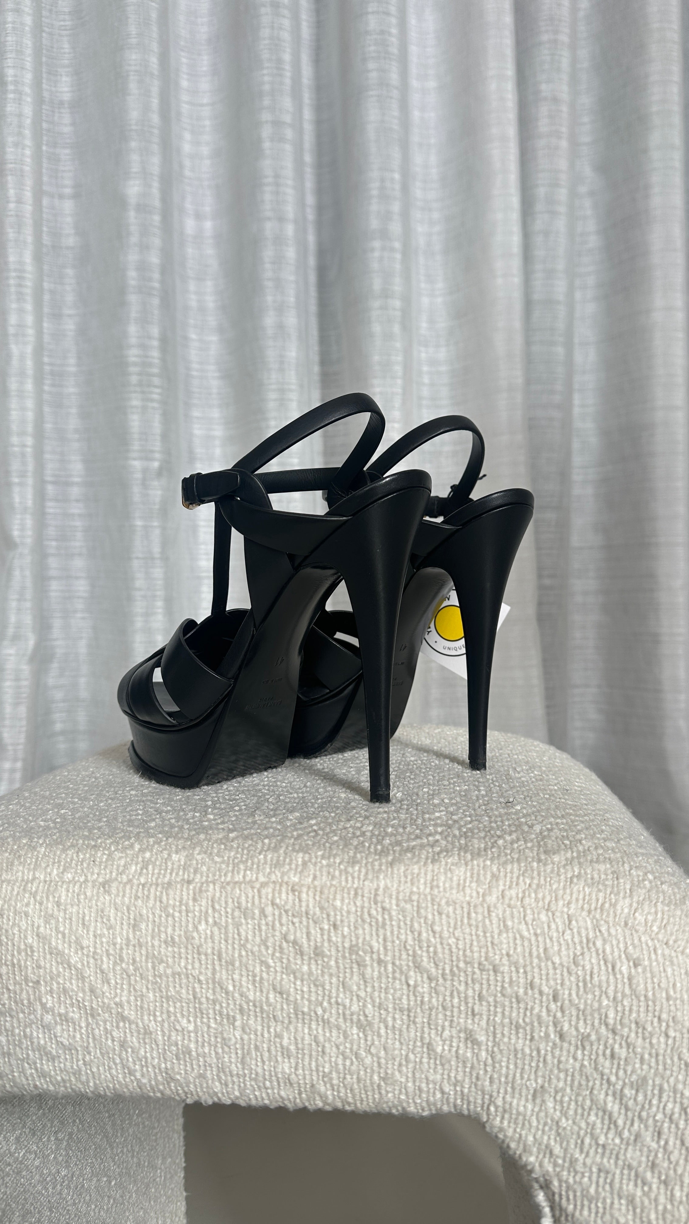 Saint Laurent TRIBUTE PLATFORM LEATHER SANDALS IN Black - Size 41