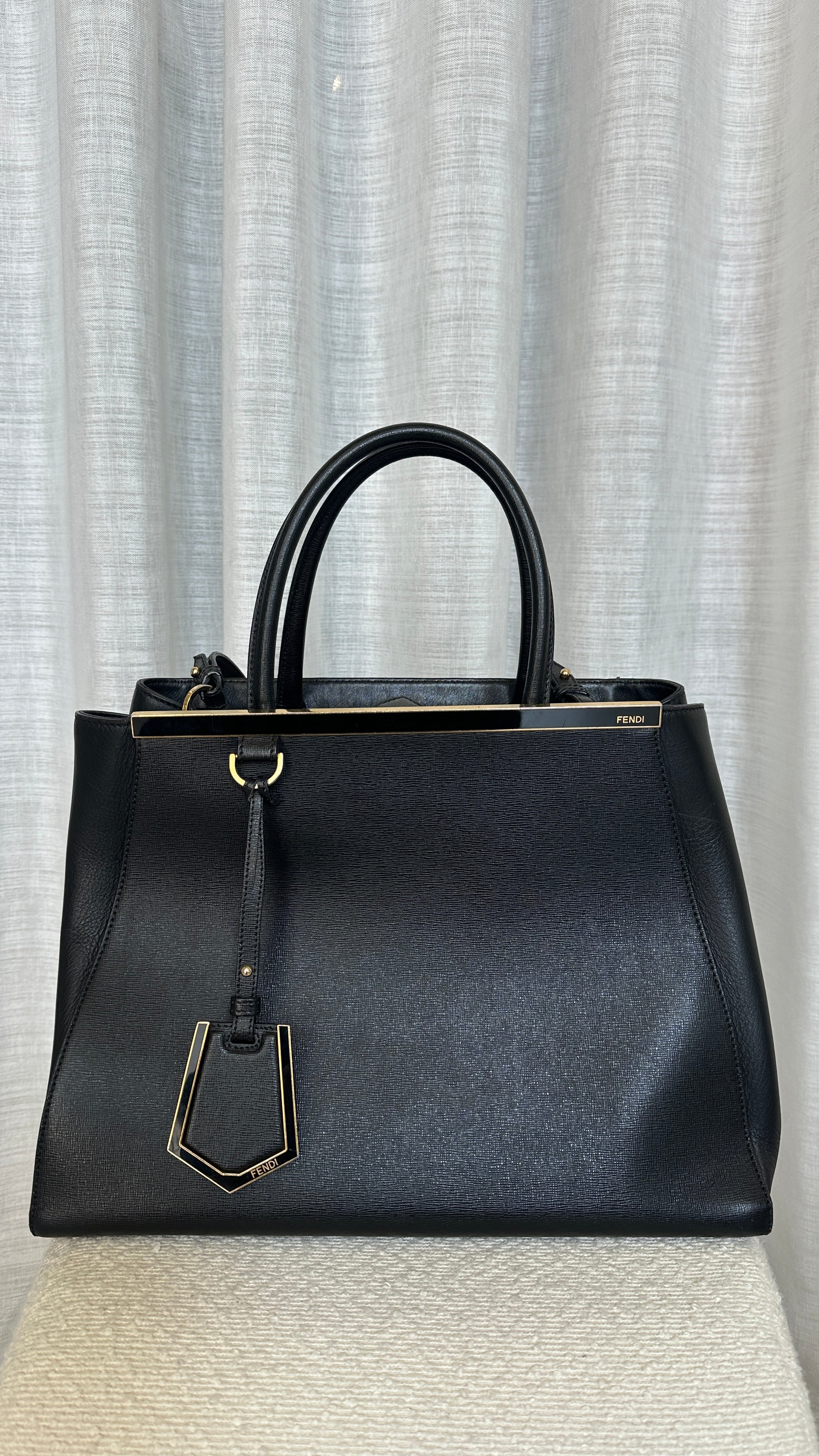 FENDI 2JOURS SAFFIANO LEATHER TOTE BAG - IN BLACK