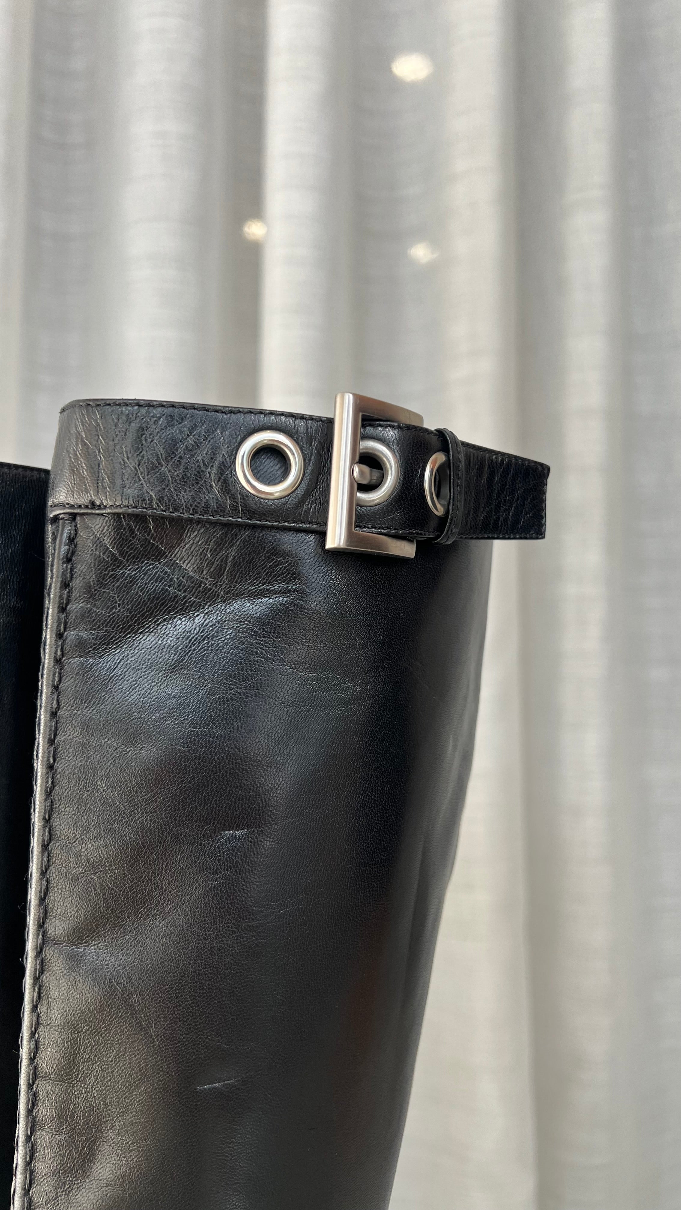 Prada Knee High Leather Boots In Black - Size 36.5