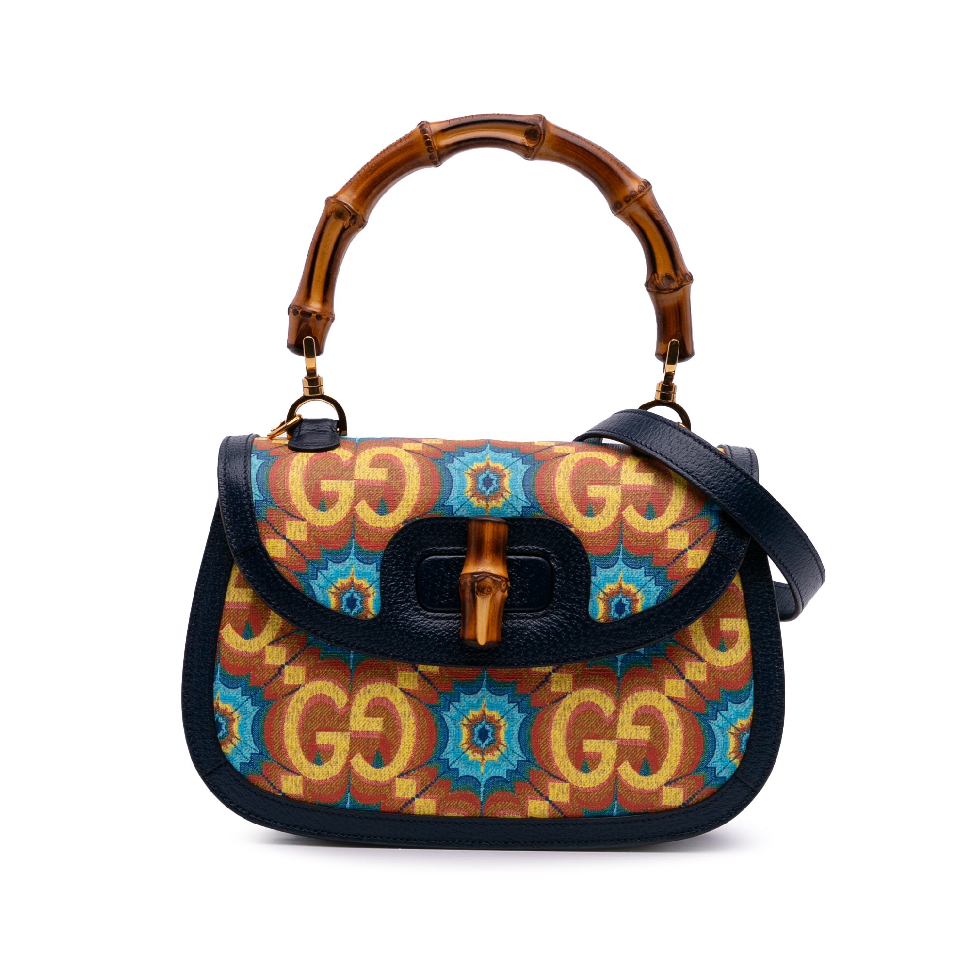 Gucci 100th Anniversary Medium GG Coated Canvas Kaleidoscope 1947 Bamboo Top Handle Bag