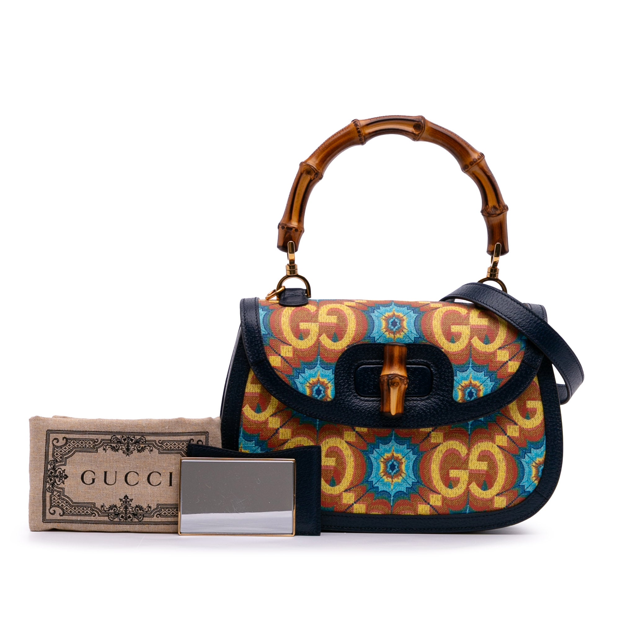 Gucci 100th Anniversary Medium GG Coated Canvas Kaleidoscope 1947 Bamboo Top Handle Bag