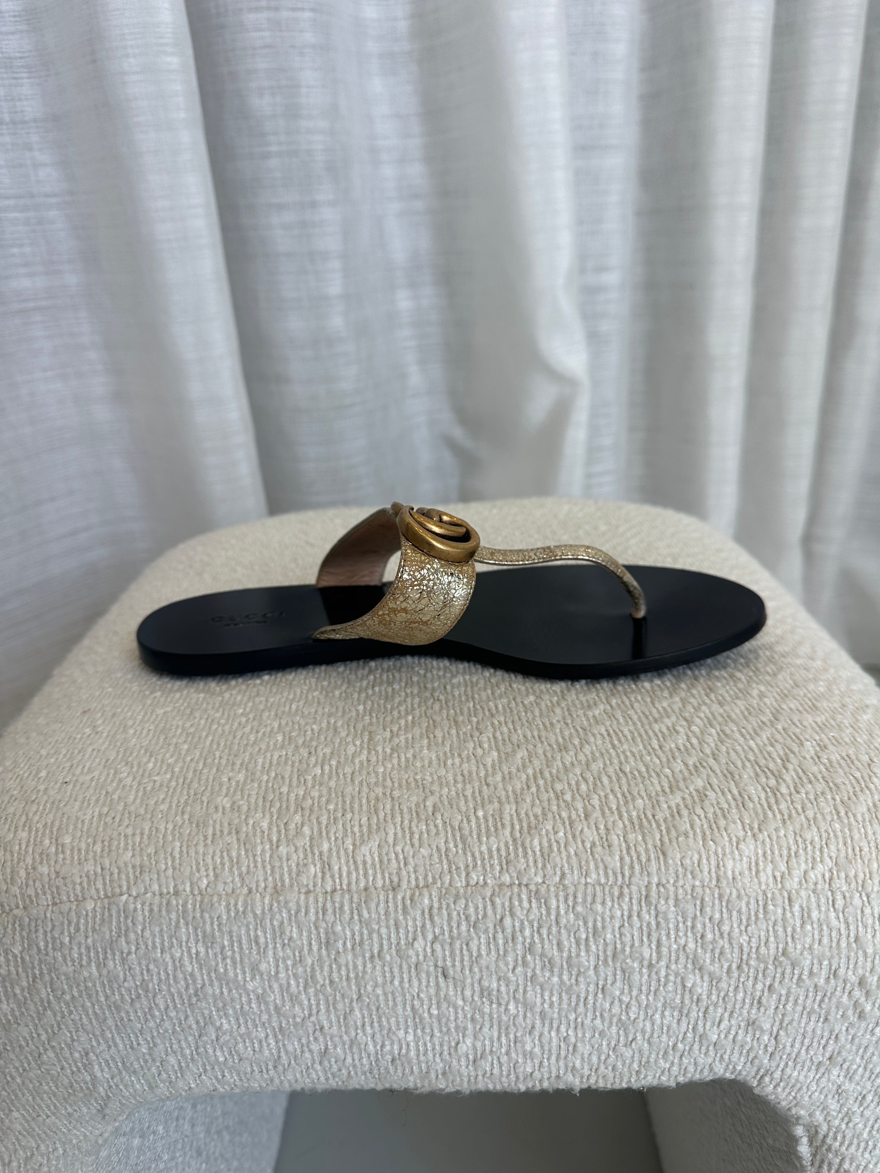 Gucci GG Marmont Thong Sandals In Gold - Size 38