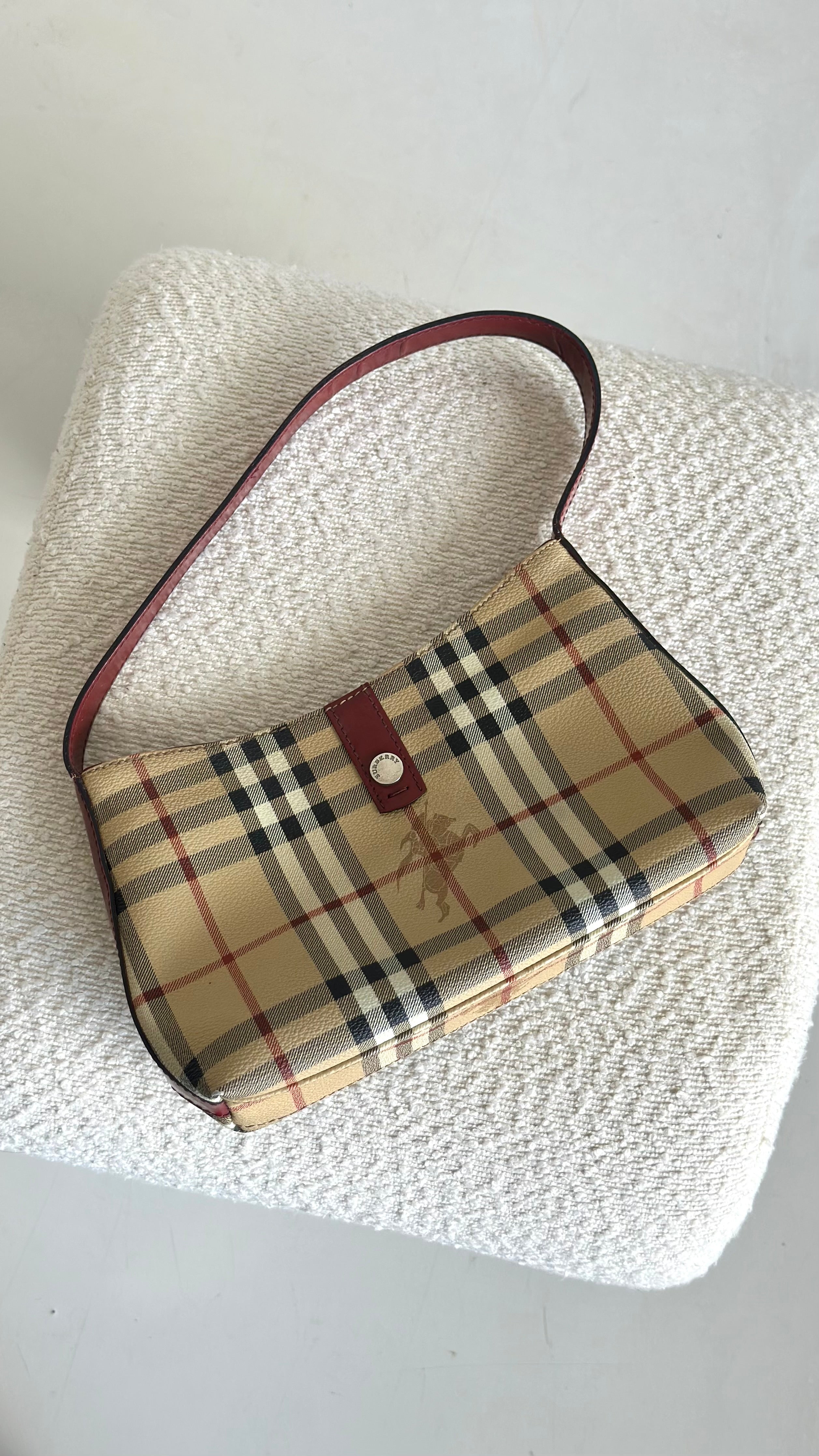 BURBERRY NOVA CHECK SHOULDER BAG IN BORDEAUX