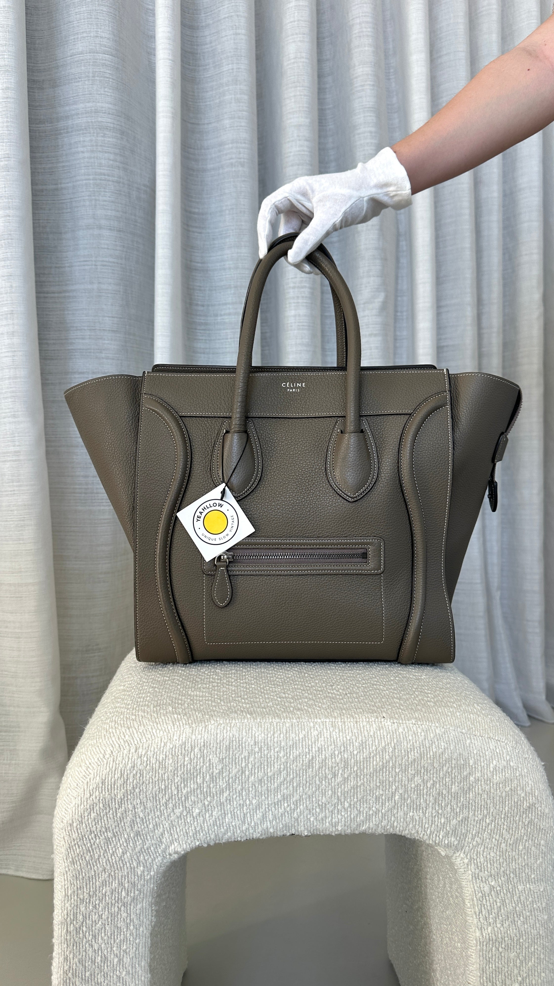 Celine Leather Luggage Tote Bag In Grey