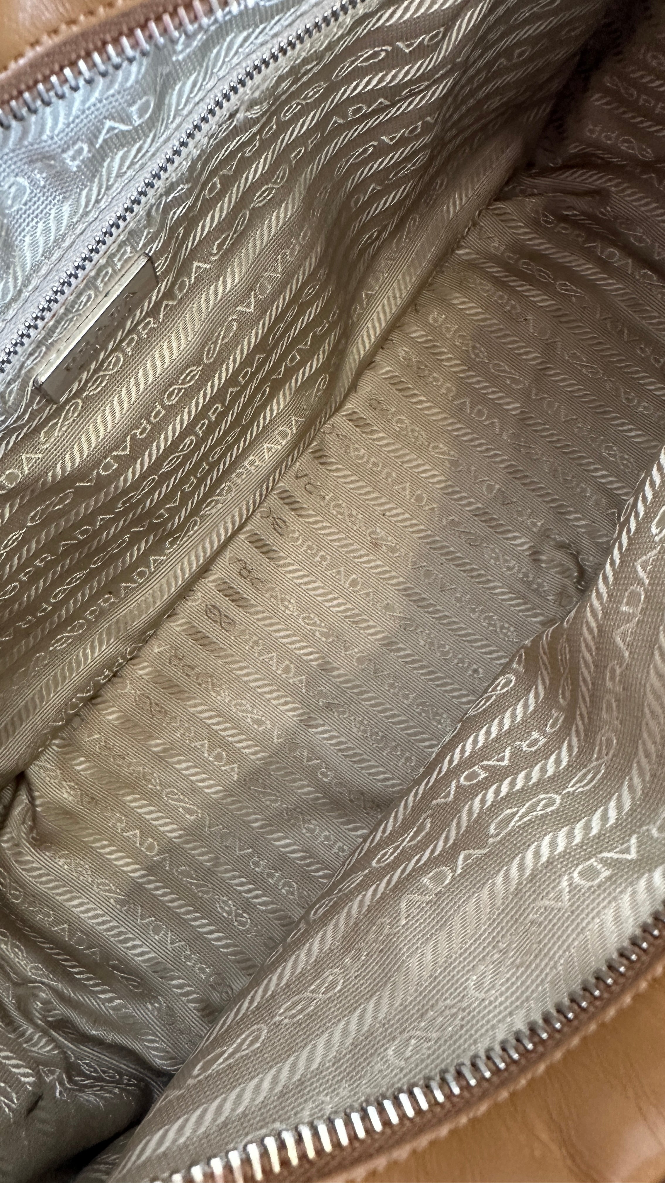 Prada Vintage Leather Shoulder Bag In Camel