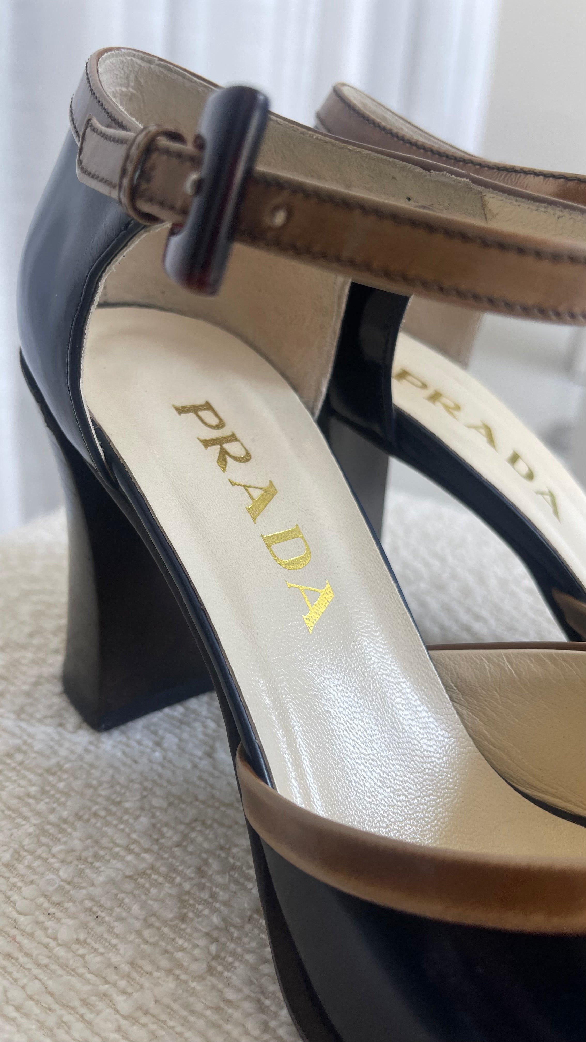 Prada Peep Toe Heels In Navy - Size 38.5