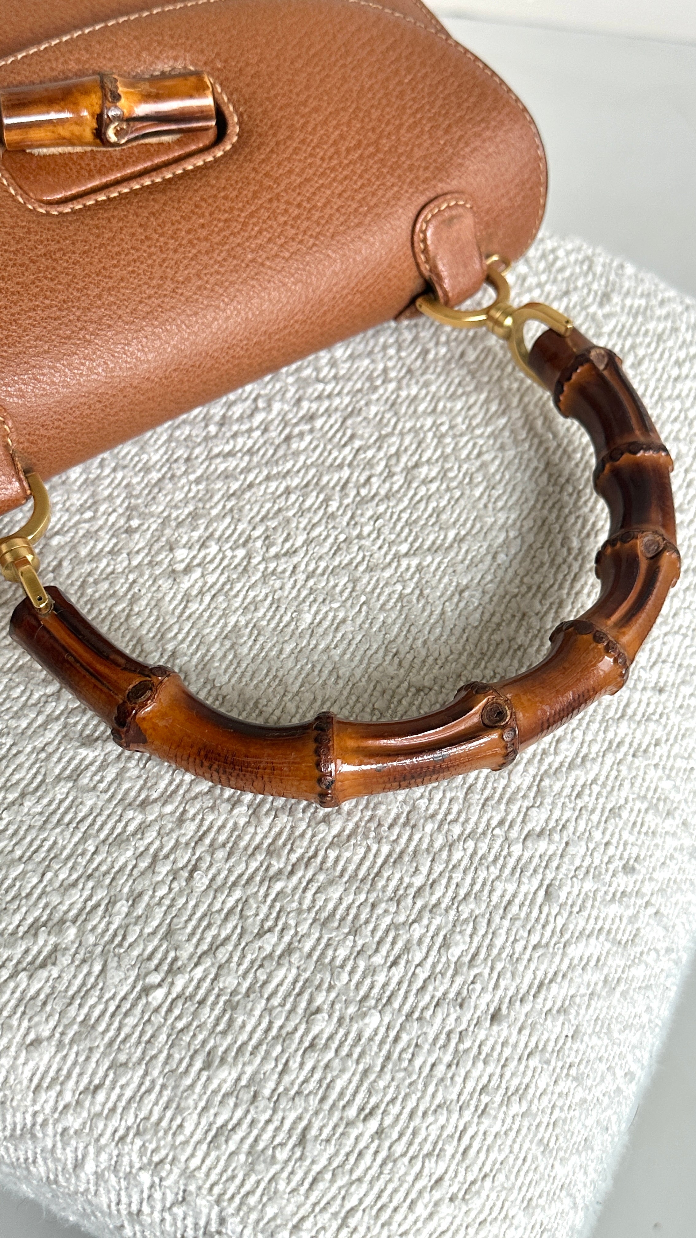 GUCCI GRAINED CALFSKIN BAMBOO NIGHT IN CAMEL