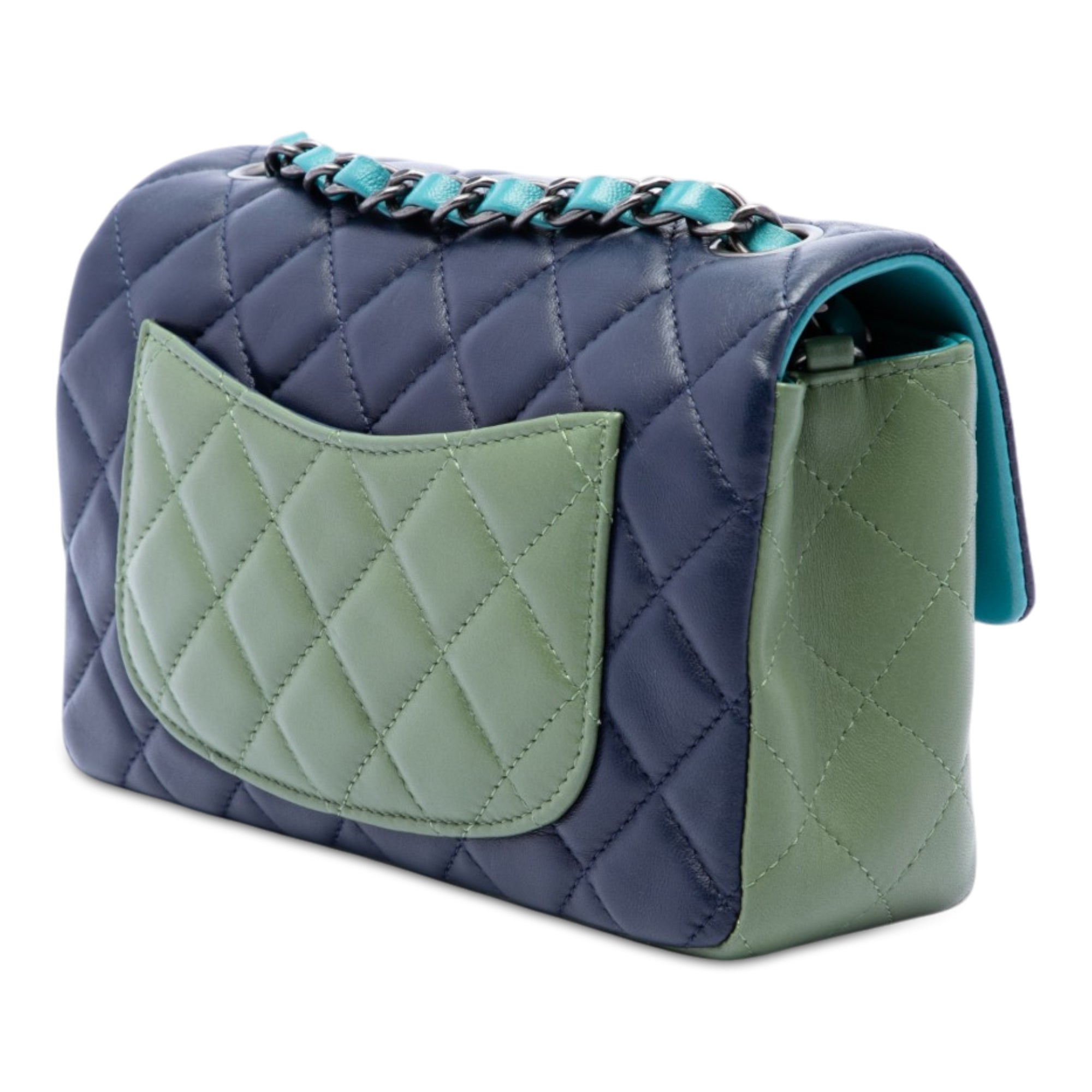 Chanel Mini Rectangular Classic Tricolor Lambskin Single Flap Blue