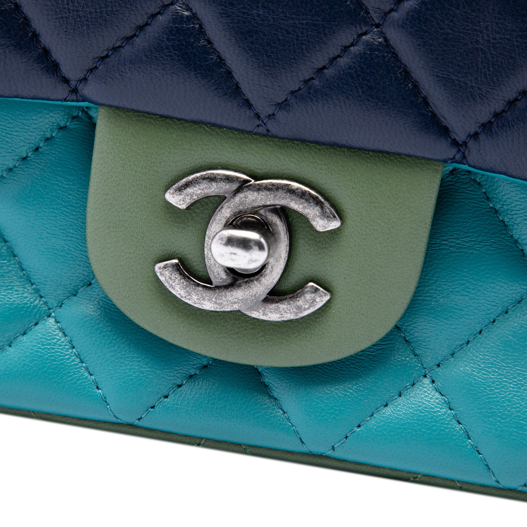 Chanel Mini Rectangular Classic Tricolor Lambskin Single Flap Blue