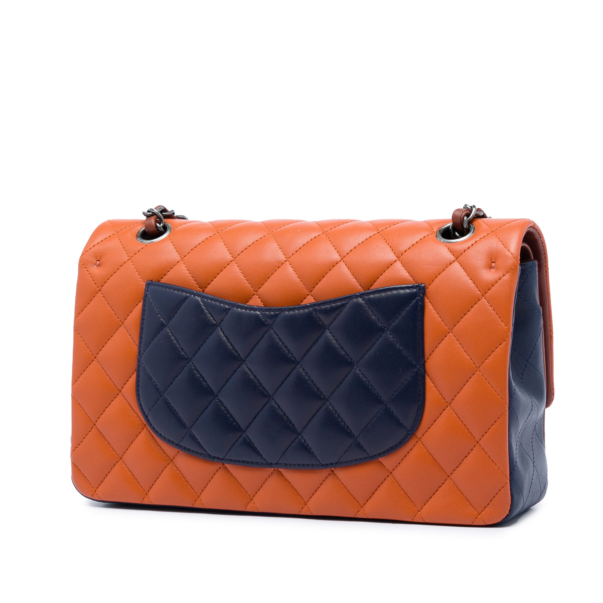 Chanel Medium Classic Tricolor Lambskin Double Flap Orange