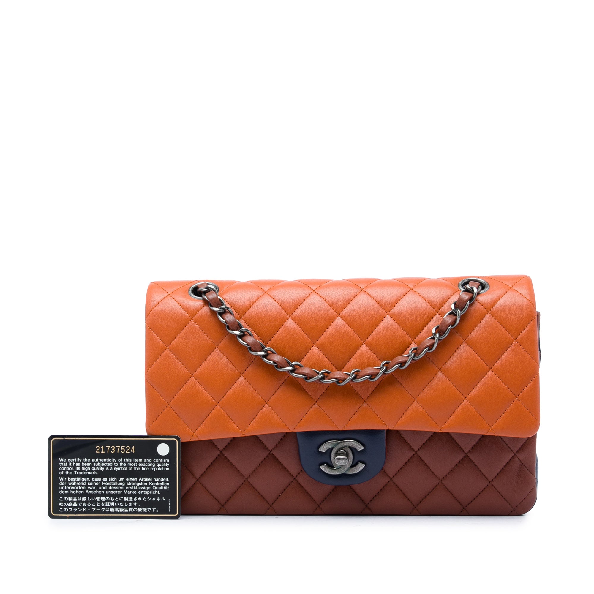 Chanel Medium Classic Tricolor Lambskin Double Flap Orange