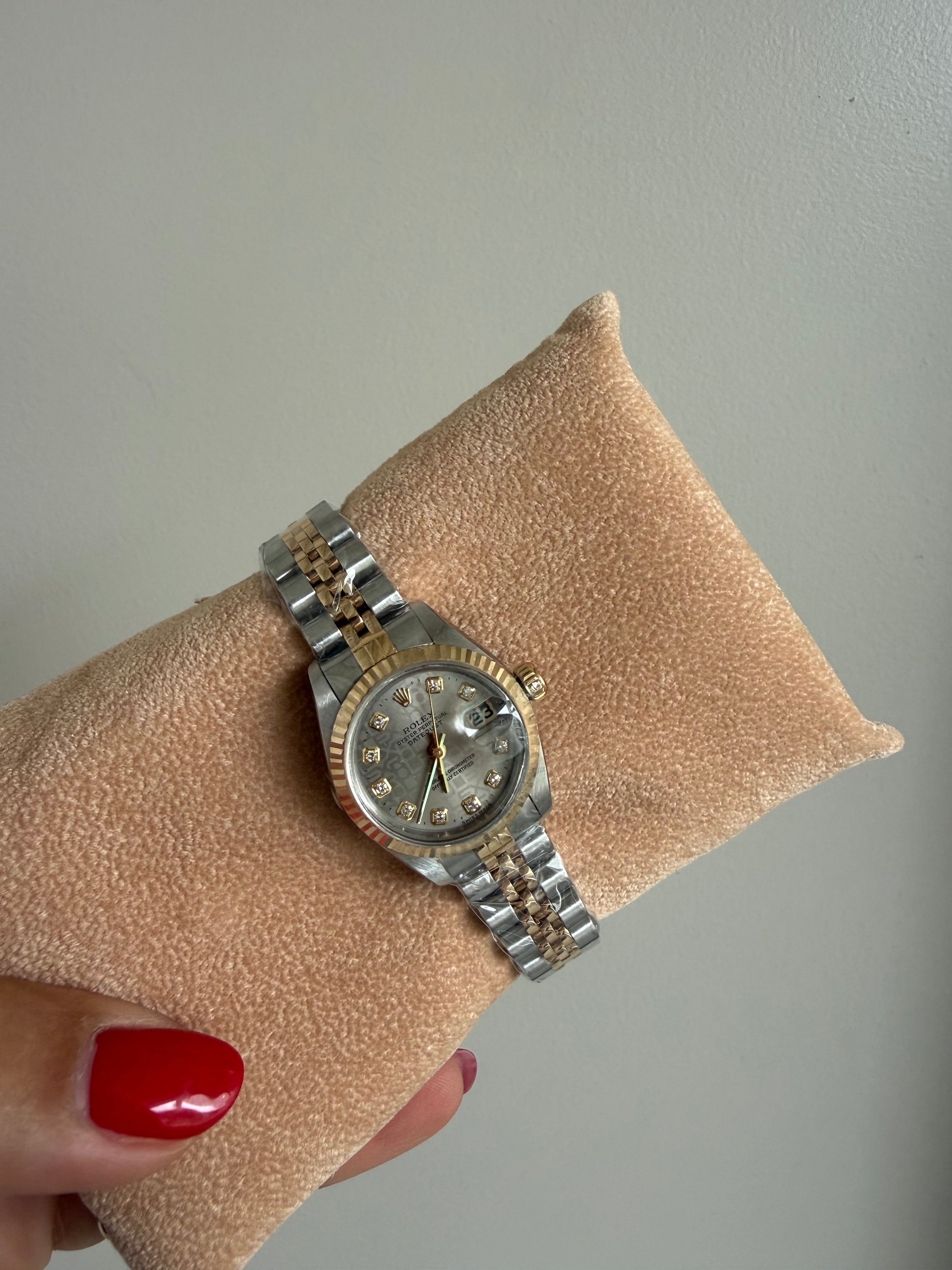 Datejust 26mm in Steel with Yellow Gold Fluted Bezel on Jubilee Bracelet with Silver Jubilee Diamond Dial