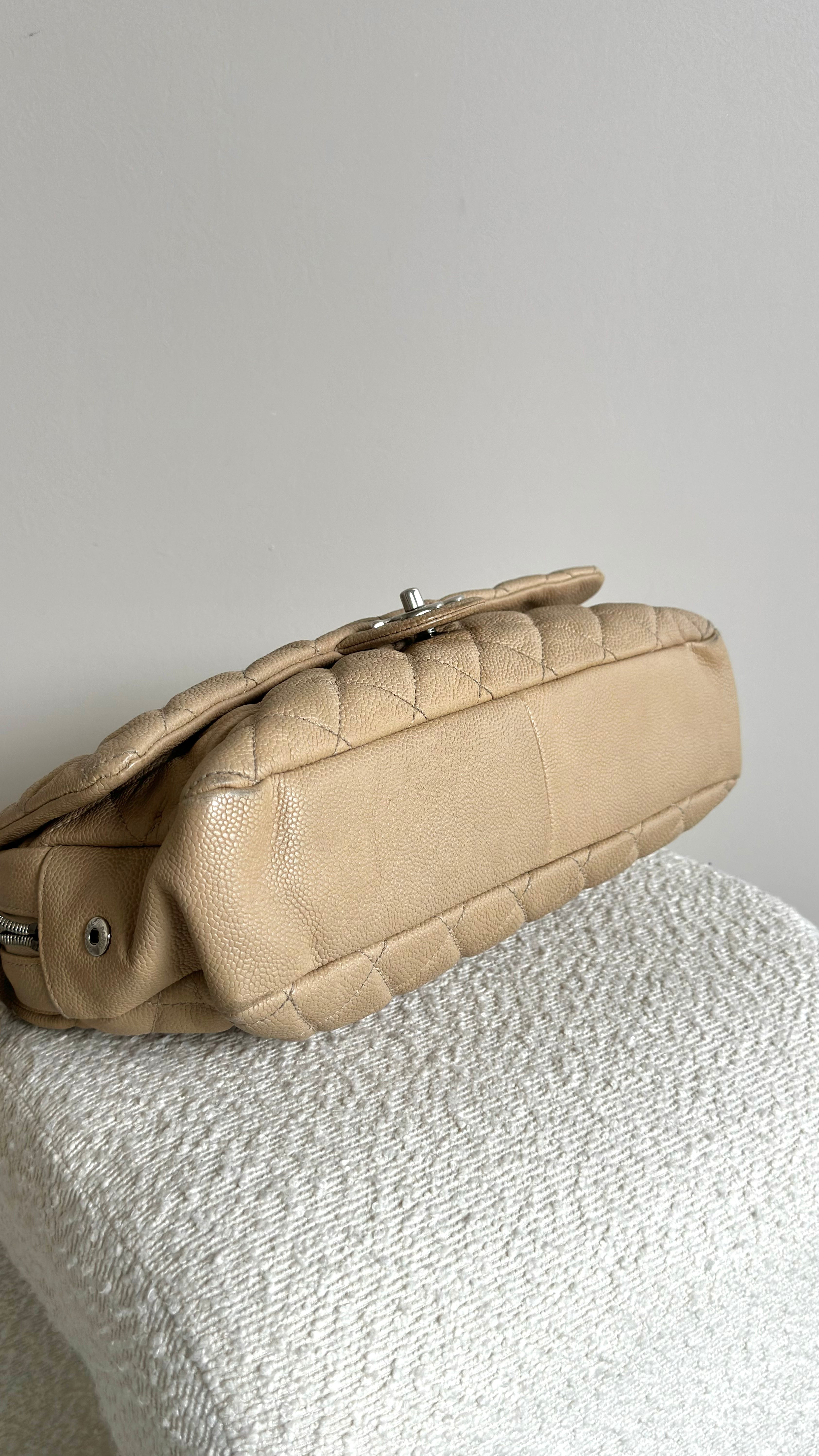 CHANEL JUMBO CAVIAR EASY FLAP IN BEIGE