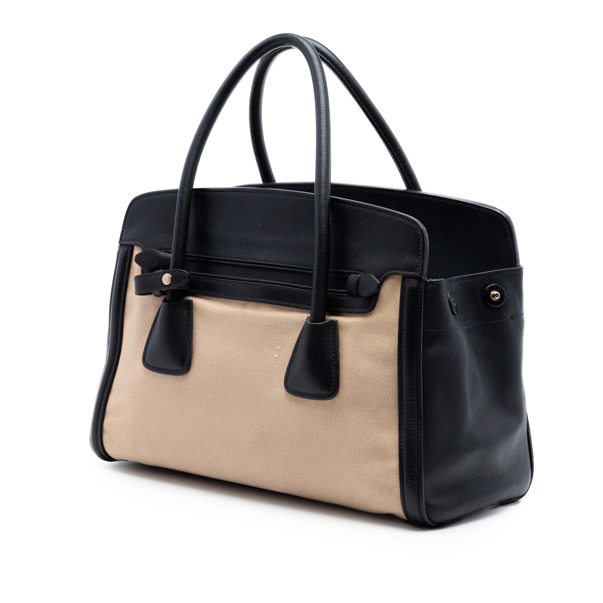 PRADA BICOLOR SAFFIANO CUIR TRIMMED CANVAS BAG
