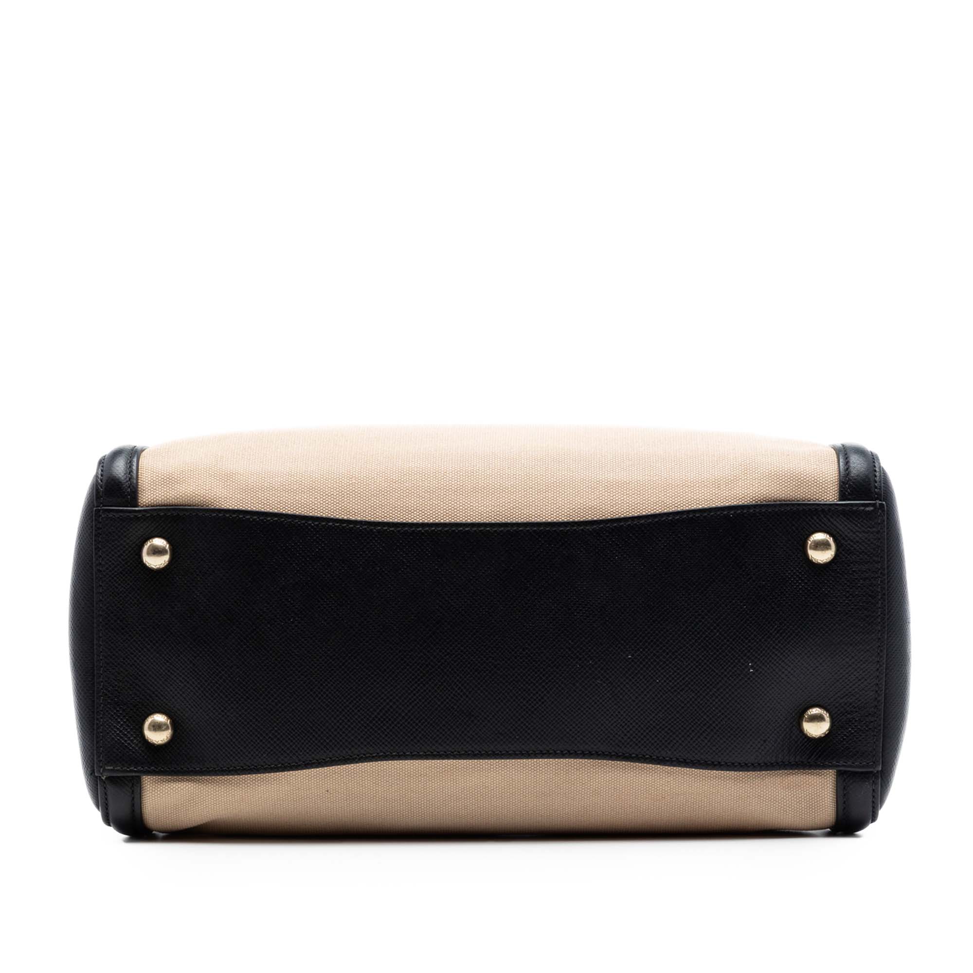 PRADA BICOLOR SAFFIANO CUIR TRIMMED CANVAS BAG