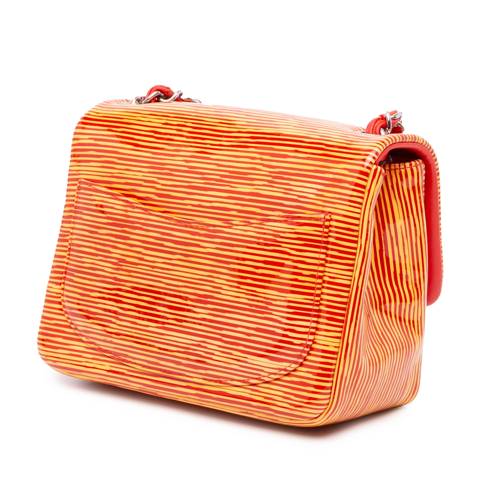Chanel Mini Square Classic Patent Striped Single Flap Orange