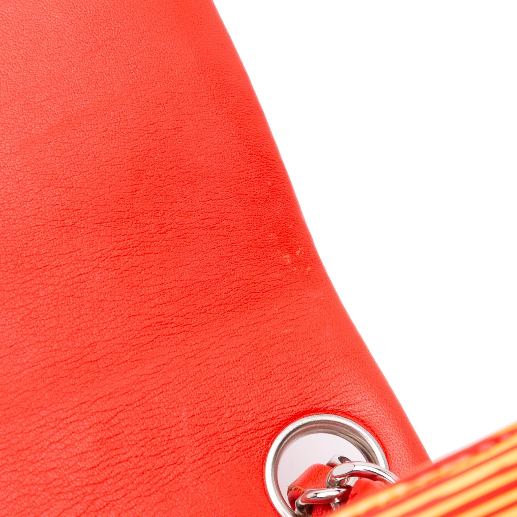 Chanel Mini Square Classic Patent Striped Single Flap Orange