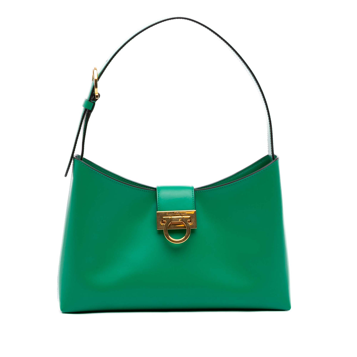 Ferragamo Leather Gancini Trifolio Shoulder Bag Green