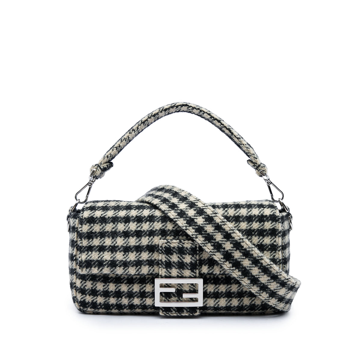 Fendi Tweed Baguette Satchel Black