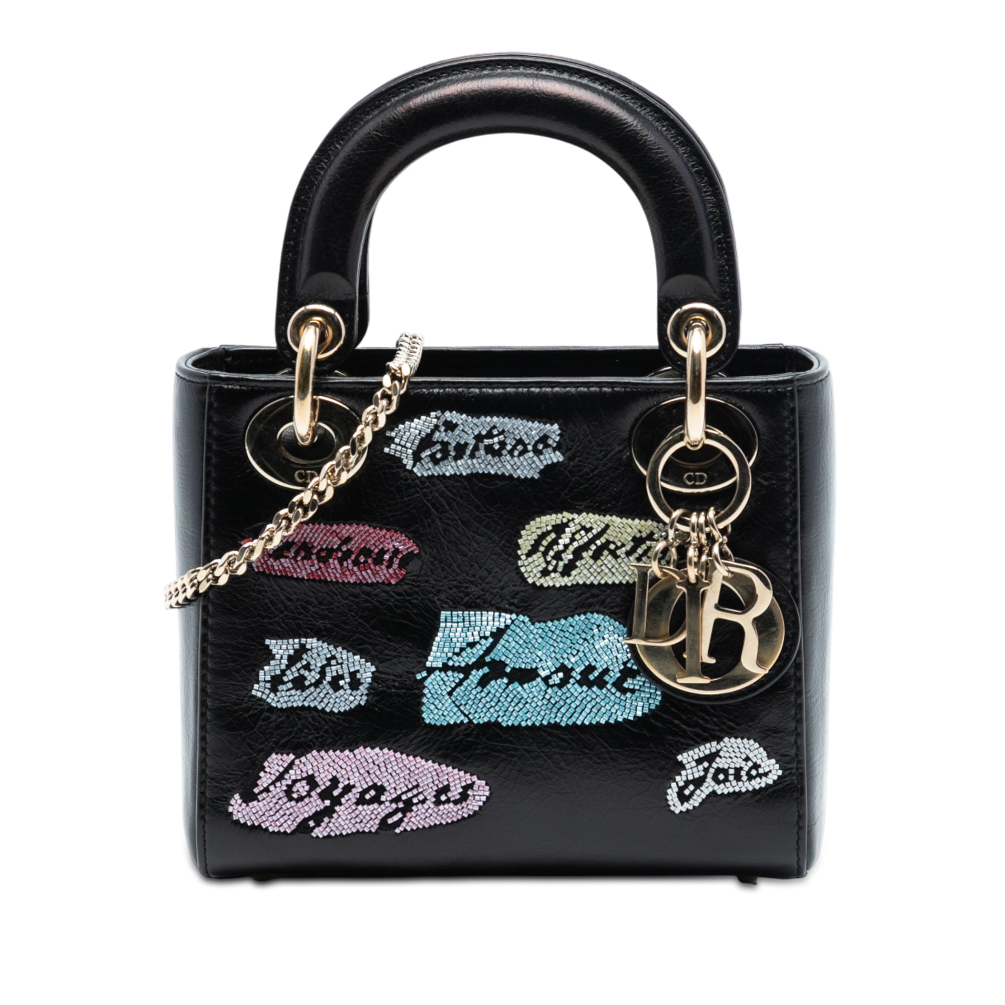Dior Mini Calfskin Beaded Lady Dior Black
