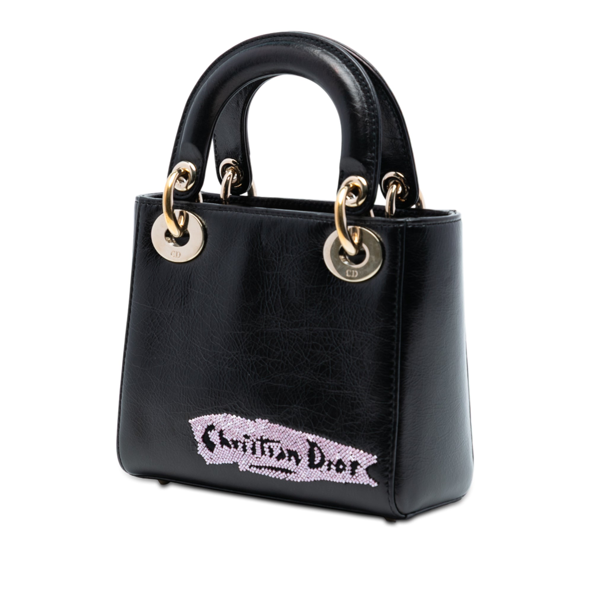 Dior Mini Calfskin Beaded Lady Dior Black