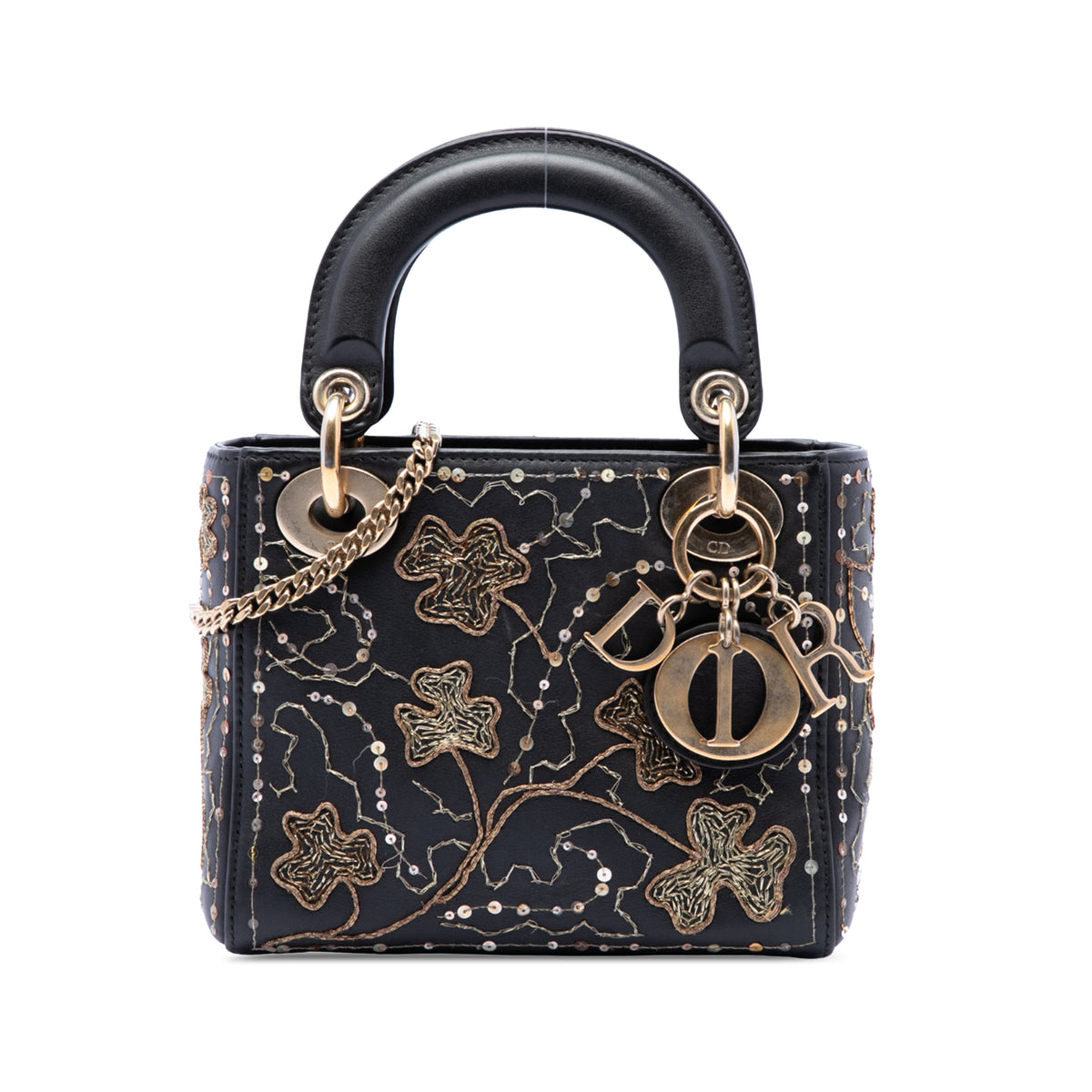 Dior Mini Calfskin Embroidered Clovers Lady Dior Black - Special edition