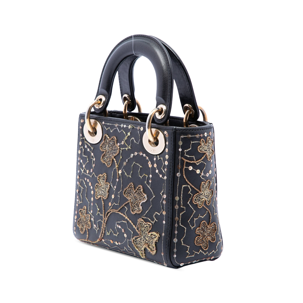 Dior Mini Calfskin Embroidered Clovers Lady Dior Black - Special edition