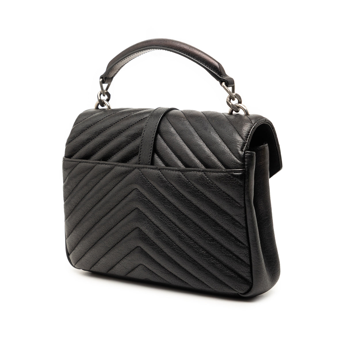 Saint Laurent Medium Metallic Chevron Sheepskin Monogram College Pins Satchel Black