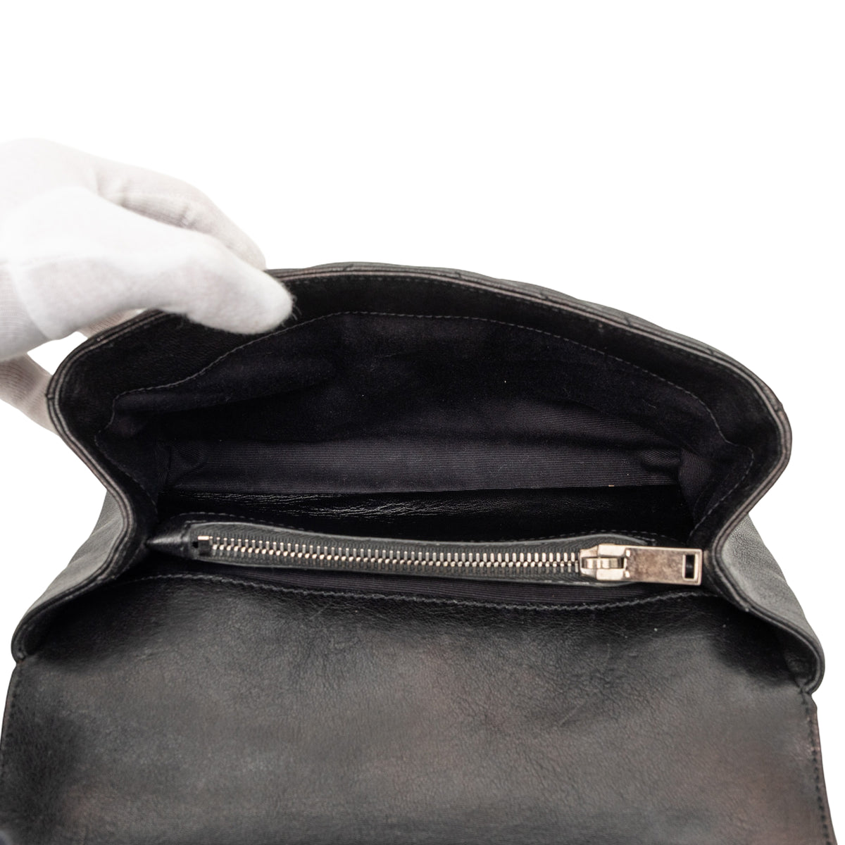 Saint Laurent Medium Metallic Chevron Sheepskin Monogram College Pins Satchel Black
