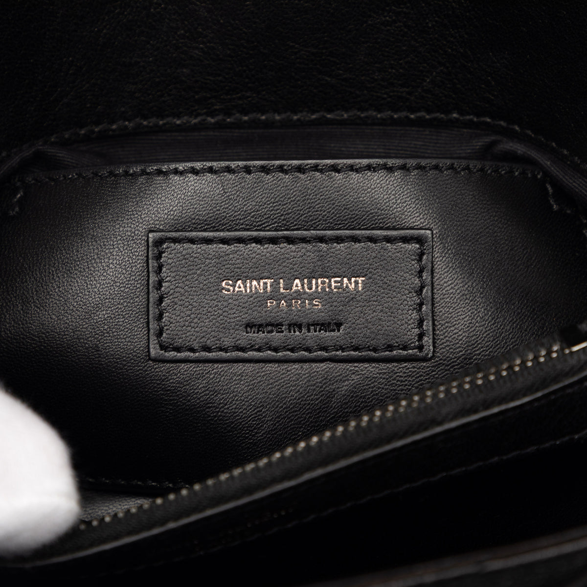 Saint Laurent Medium Metallic Chevron Sheepskin Monogram College Pins Satchel Black