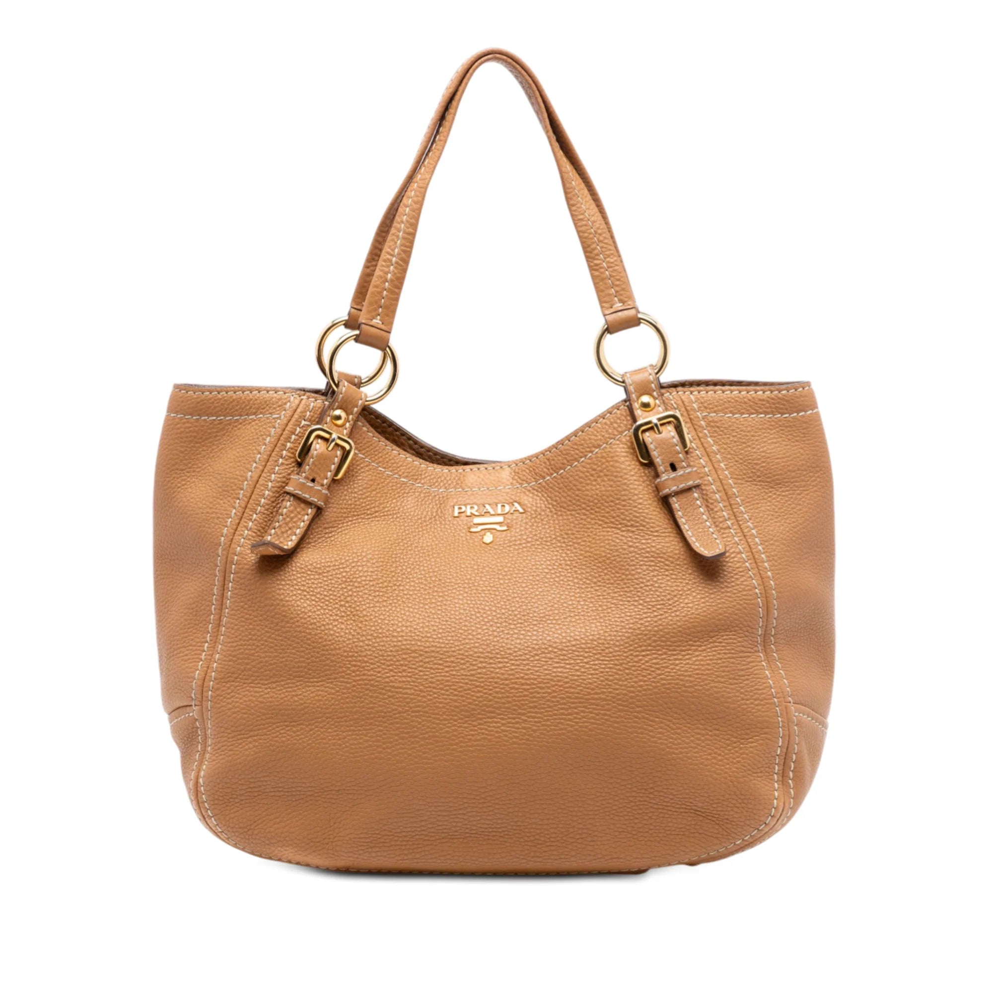 PRADA VITELLO DAINO SHOULDER BAG IN CAMEL